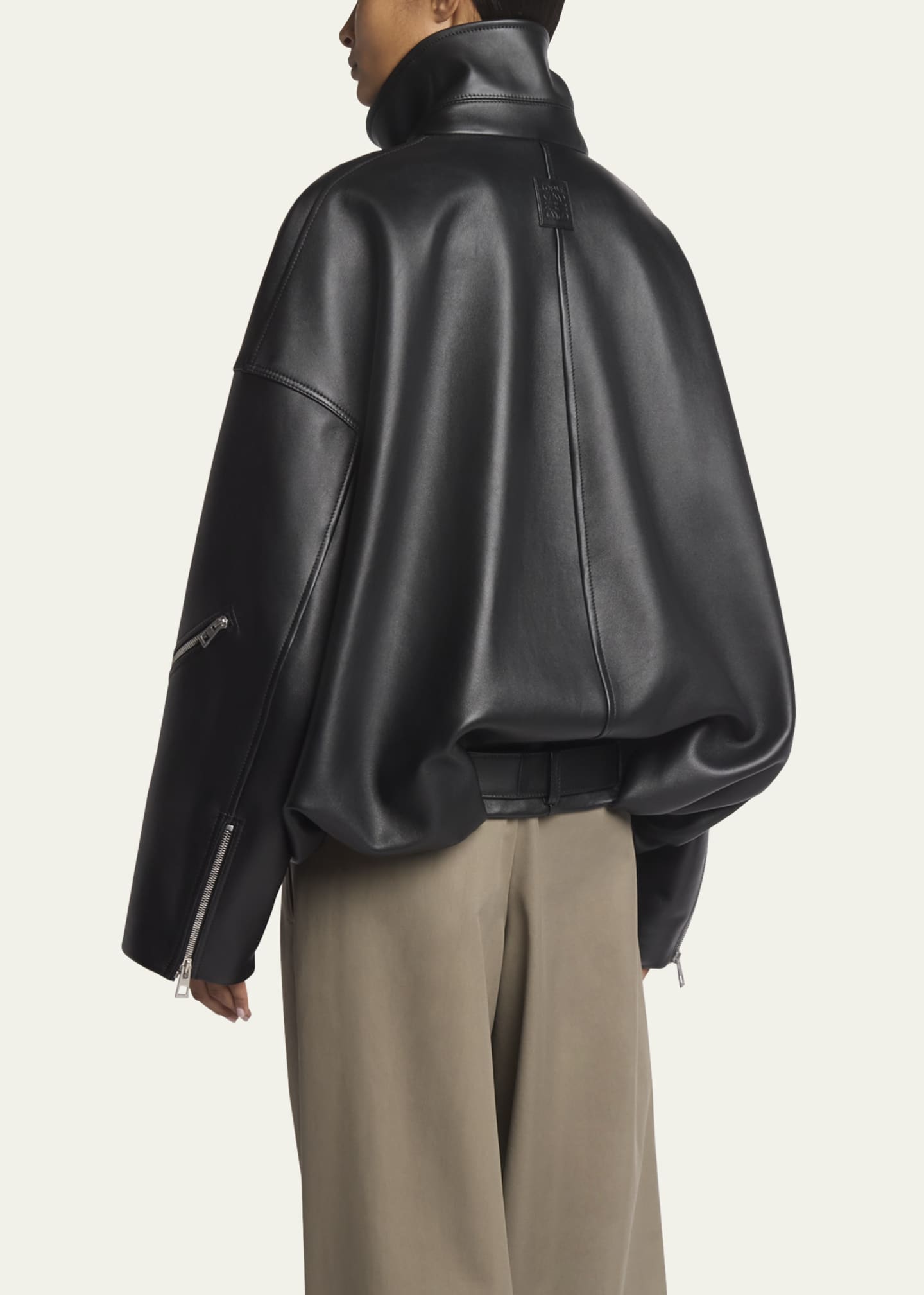 Leather Balloon Jacket with Zipper Detail