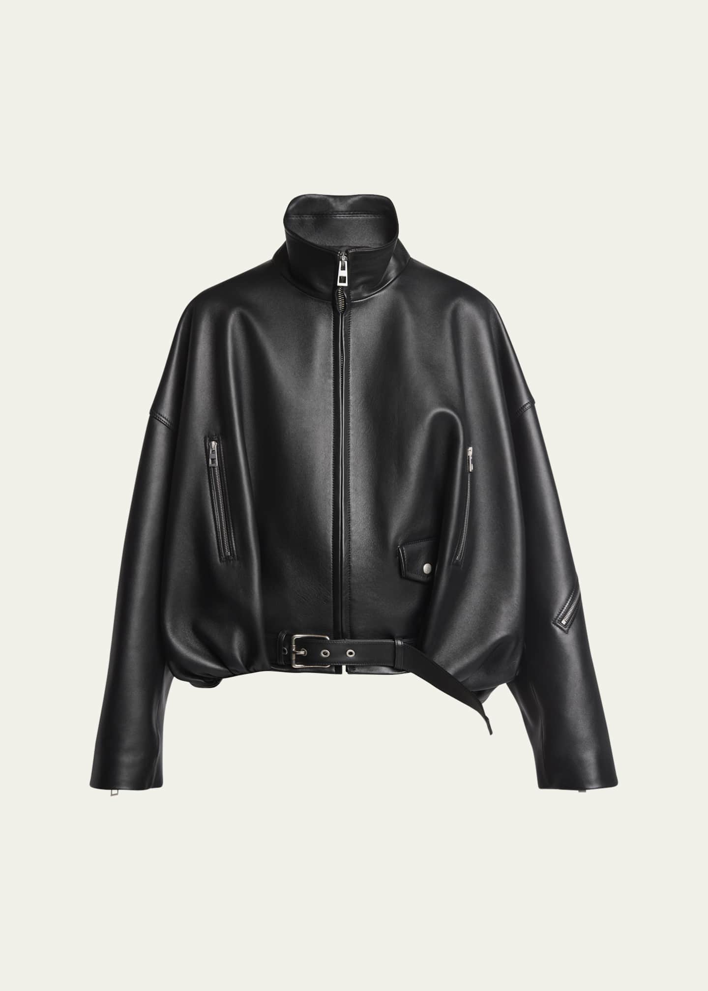 Loewe Leather Balloon Jacket with Zipper Detail Bergdorf Goodman