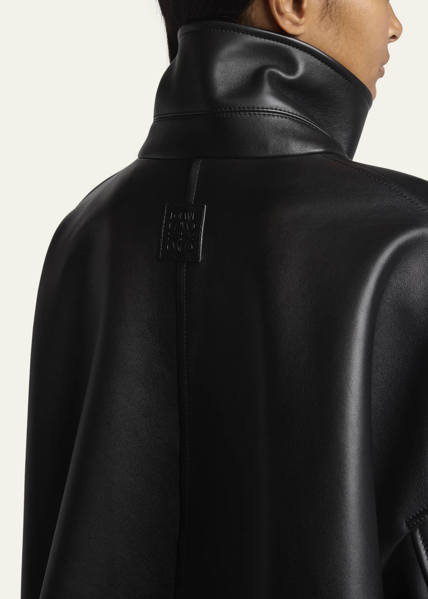Leather Balloon Jacket with Zipper Detail