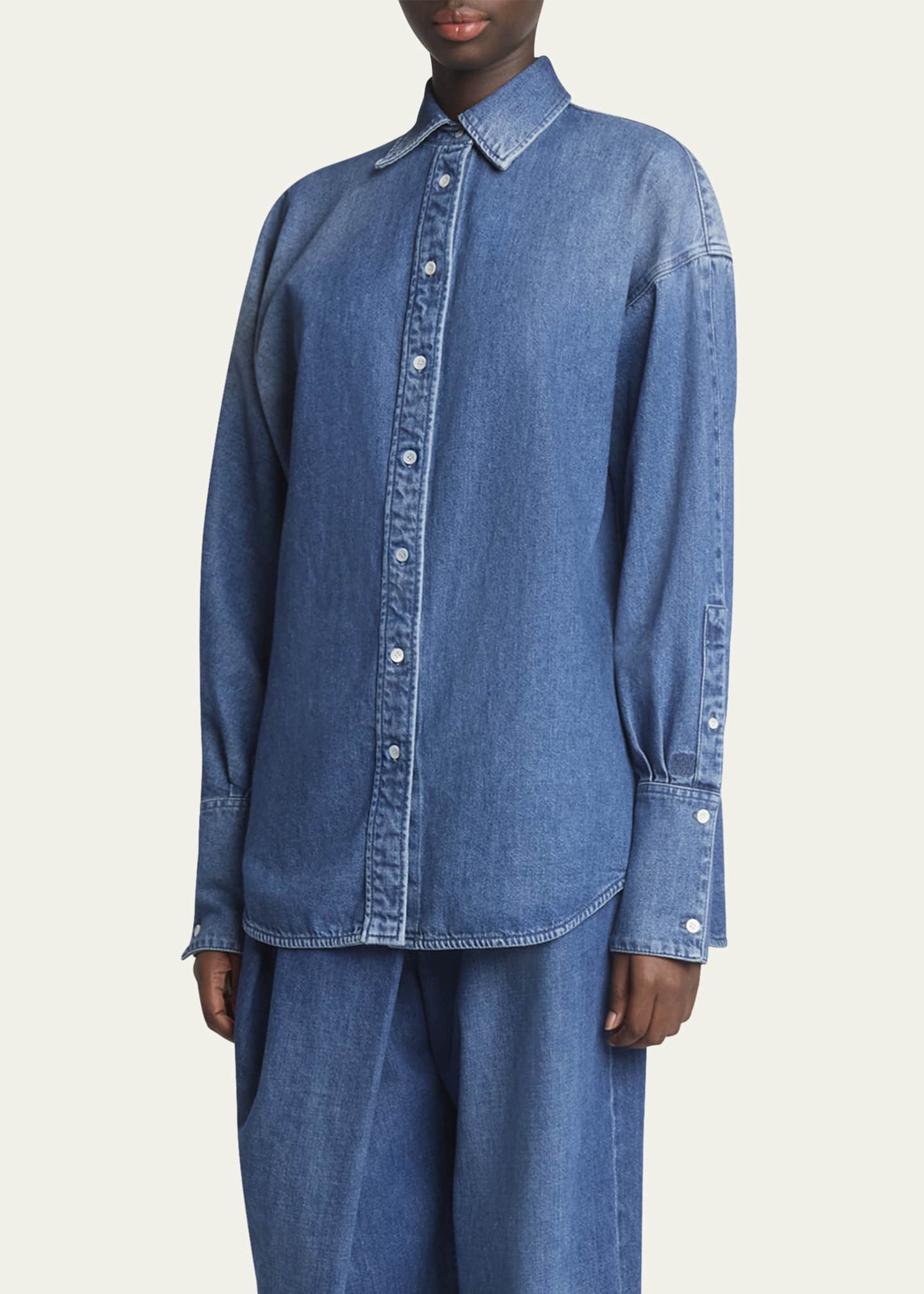 Loewe Denim Button-Front Shirt with Mother of Pearl Buttons Image 4 of 5