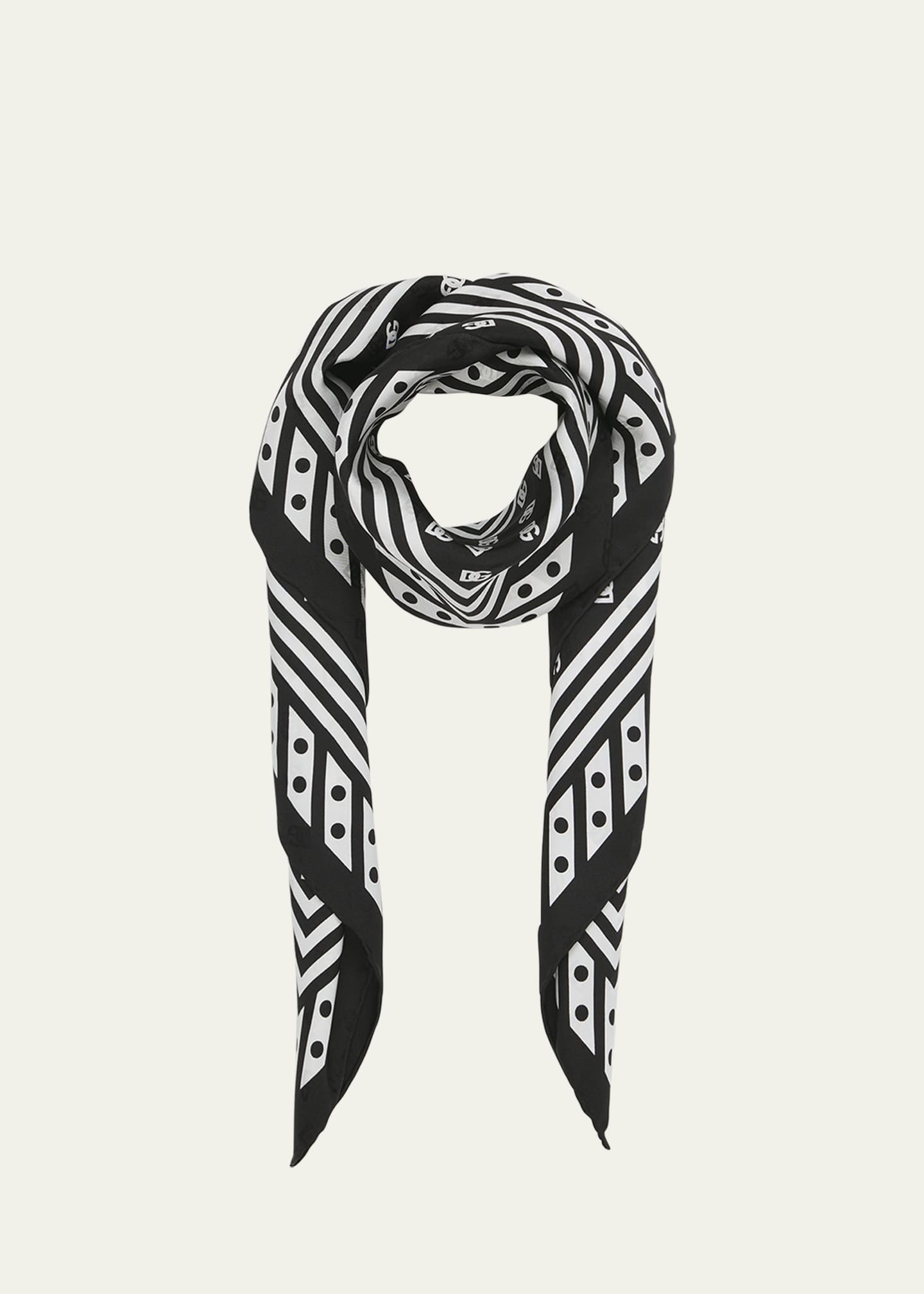 Dolce&Gabbana All-Over DG Polka-Dot Silk Square Scarf Image 1 of 3