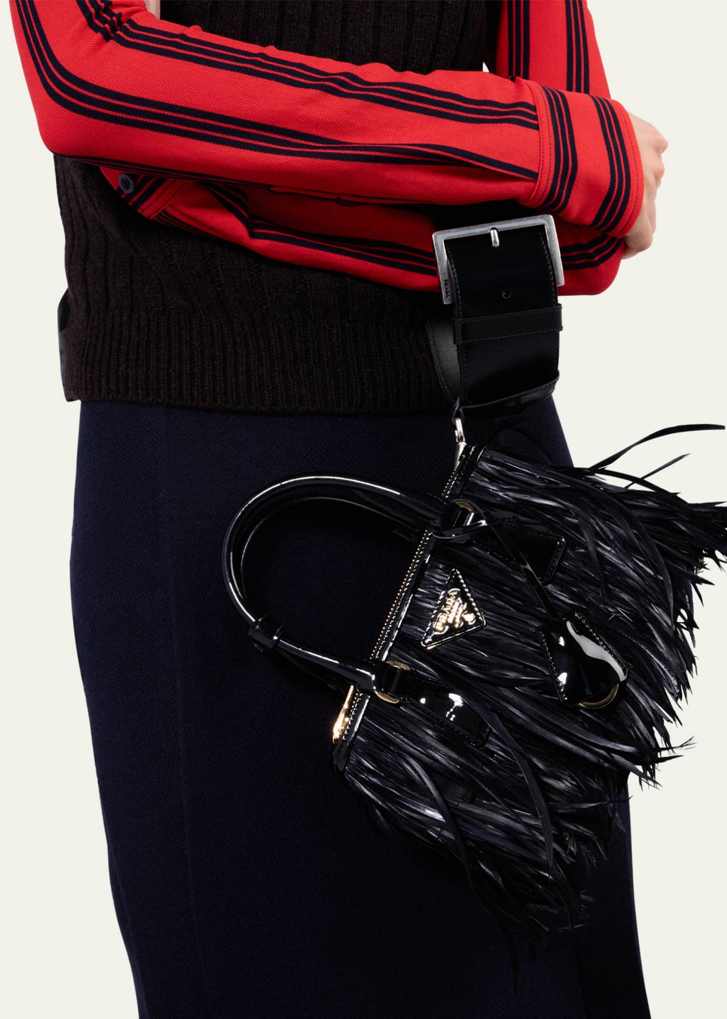 Prada Galleria Feather Leather Top-Handle Bag Image 2 of 5