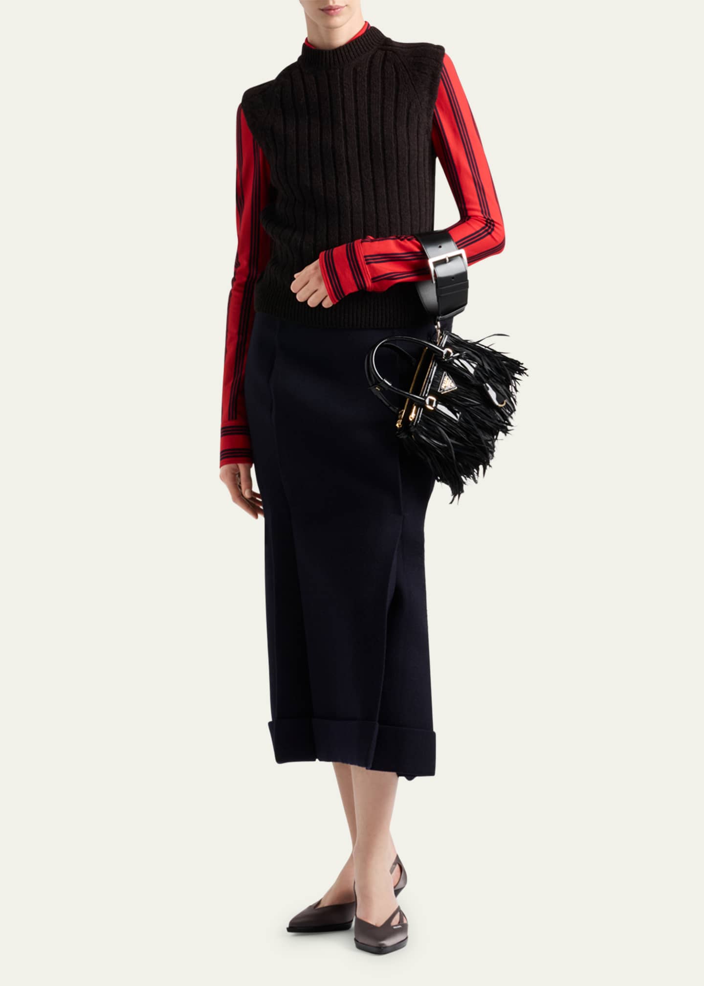 Prada Galleria Feather Leather Top-Handle Bag Image 5 of 5