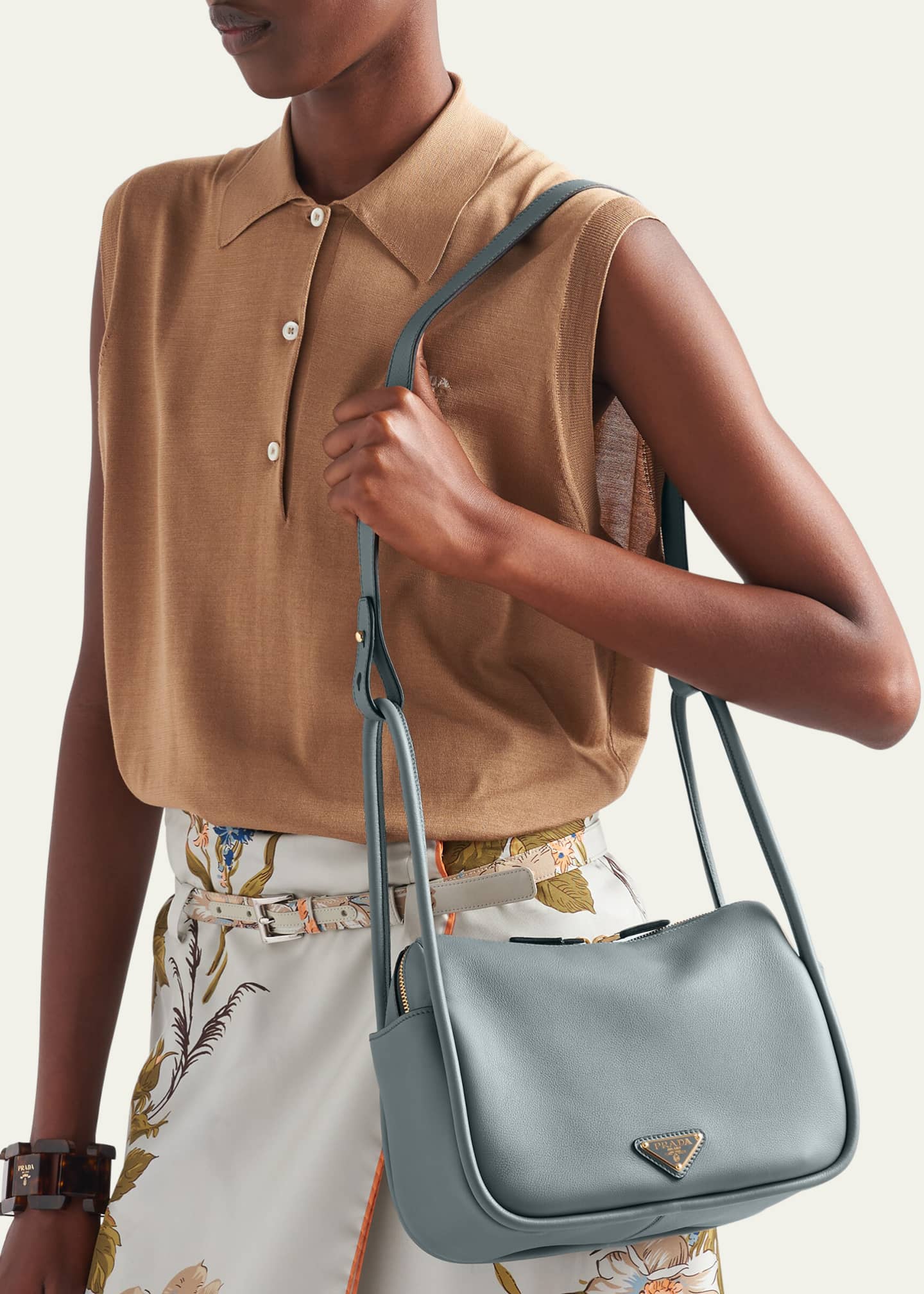 Prada Flou Zip Leather Top-Handle Bag Image 2 of 5