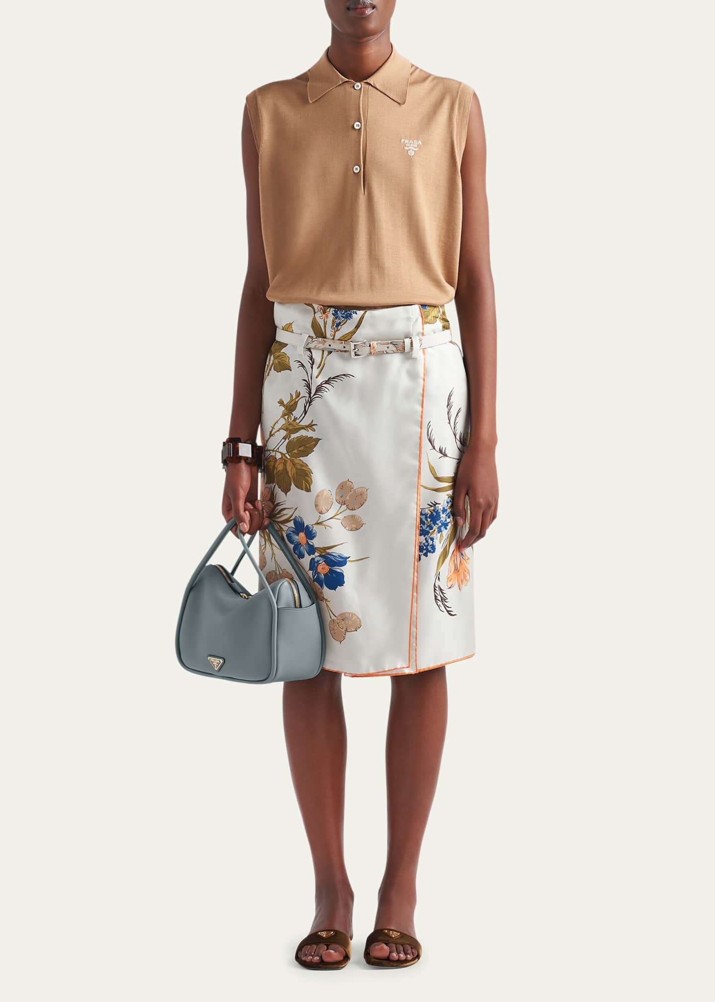 Prada Flou Zip Leather Top-Handle Bag Image 5 of 5