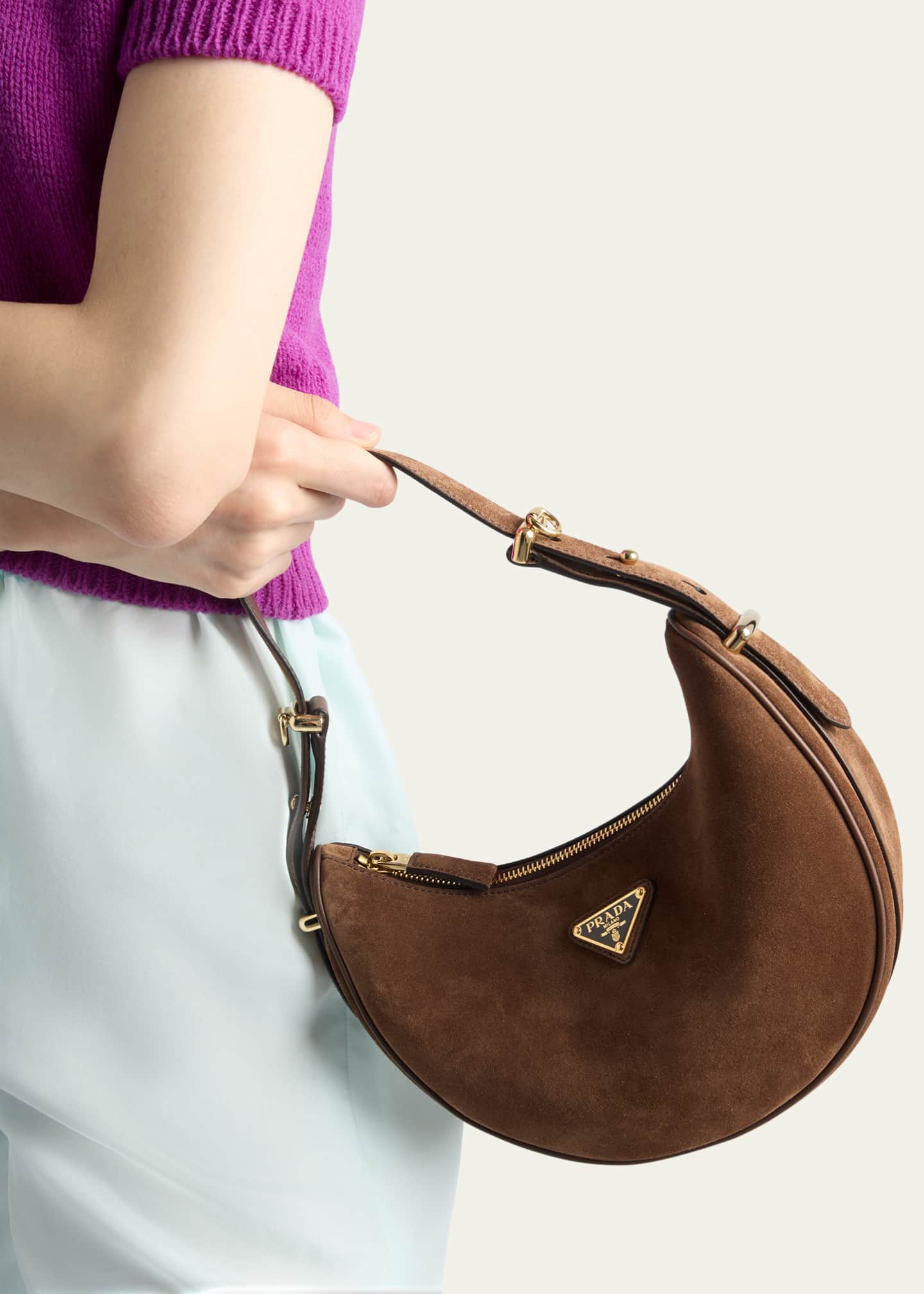 Arque Zip Suede Shoulder Bag