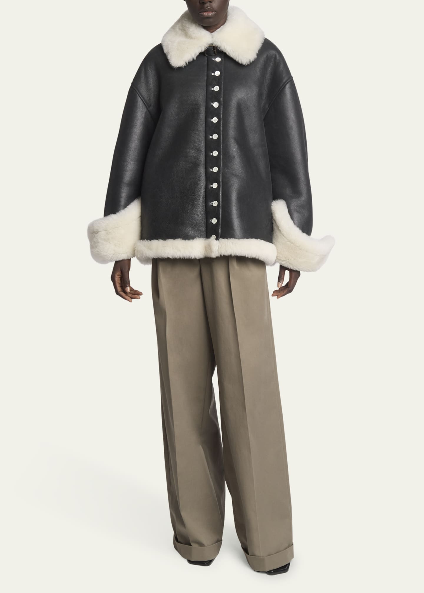 Loewe Leather Button-Front Jacket with Shearling Lining Image 2 of 5