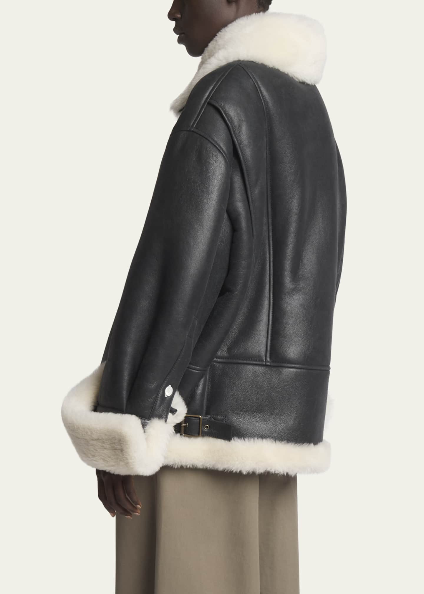 Loewe Leather Button-Front Jacket with Shearling Lining Image 3 of 5