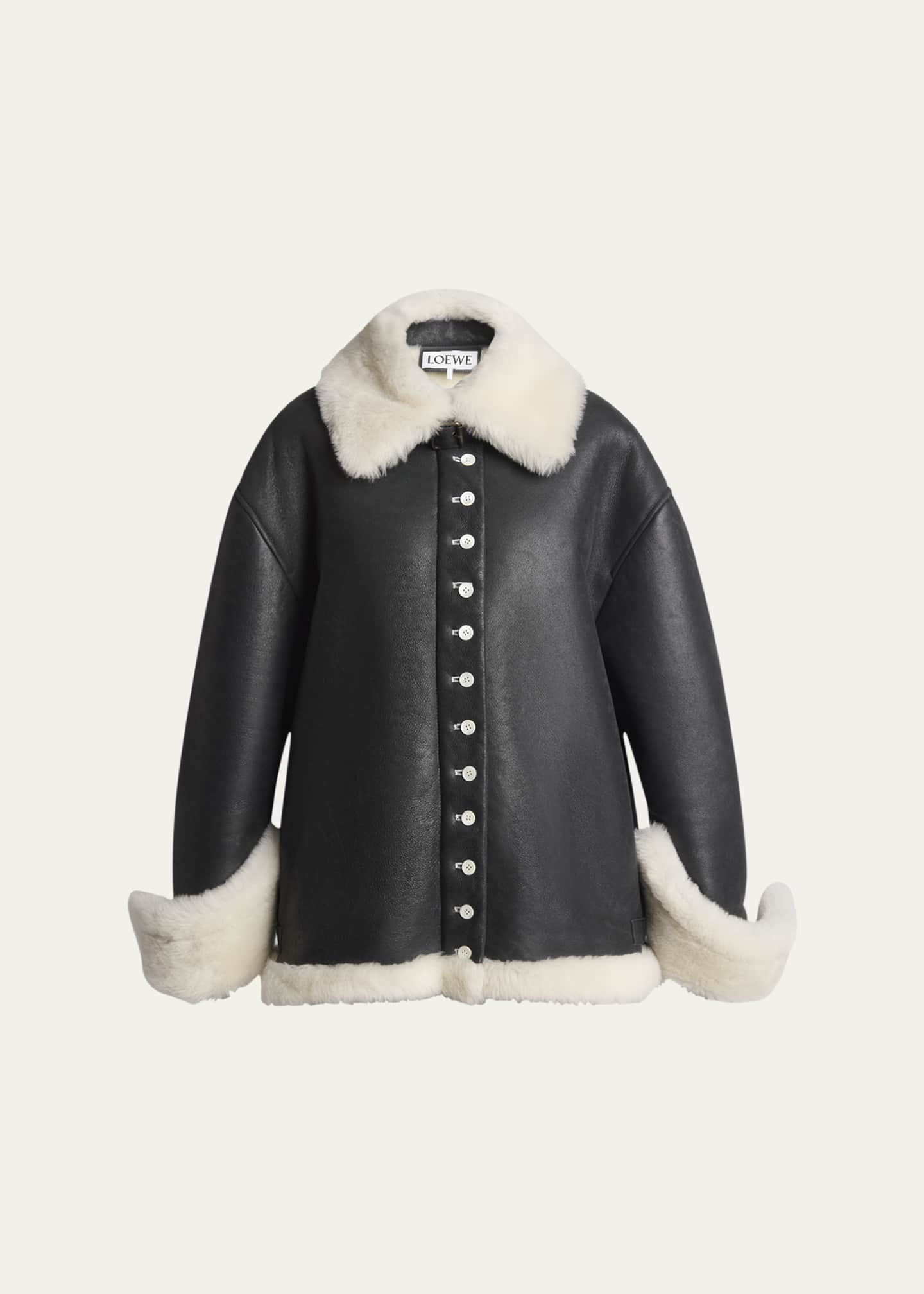 Loewe Leather Button-Front Jacket with Shearling Lining Image 1 of 5