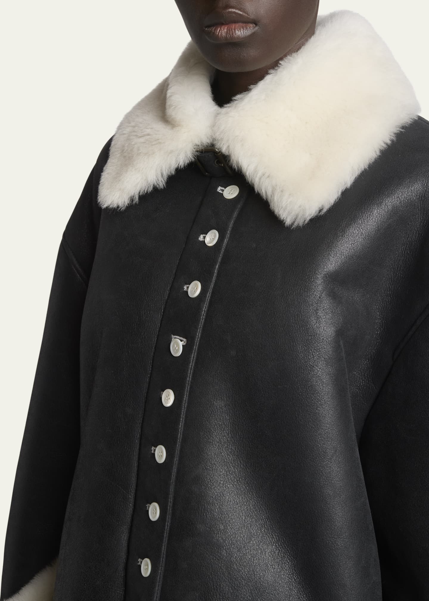 Loewe Leather Button-Front Jacket with Shearling Lining Image 5 of 5