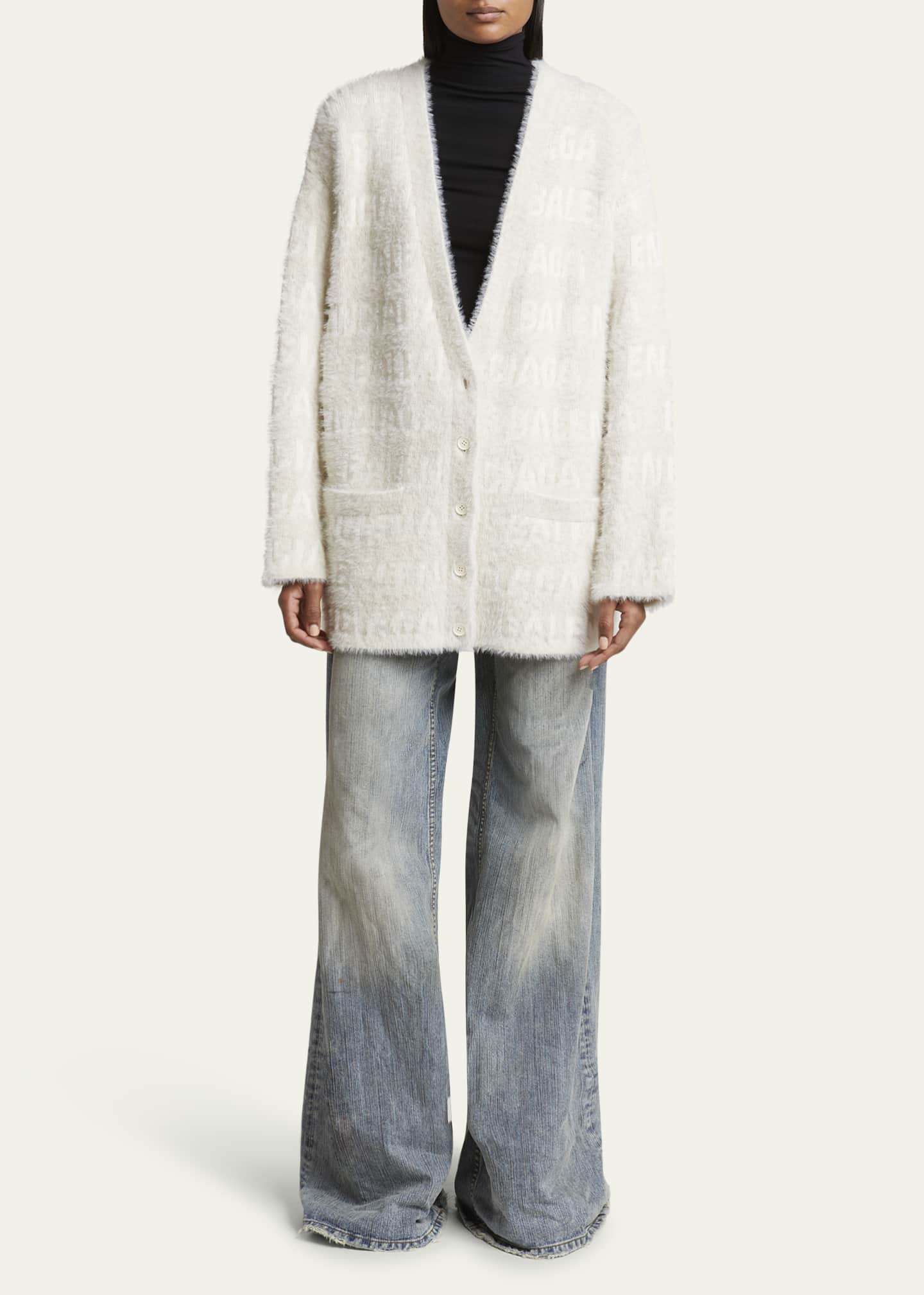 Furry V-Neck Wool Cardigan