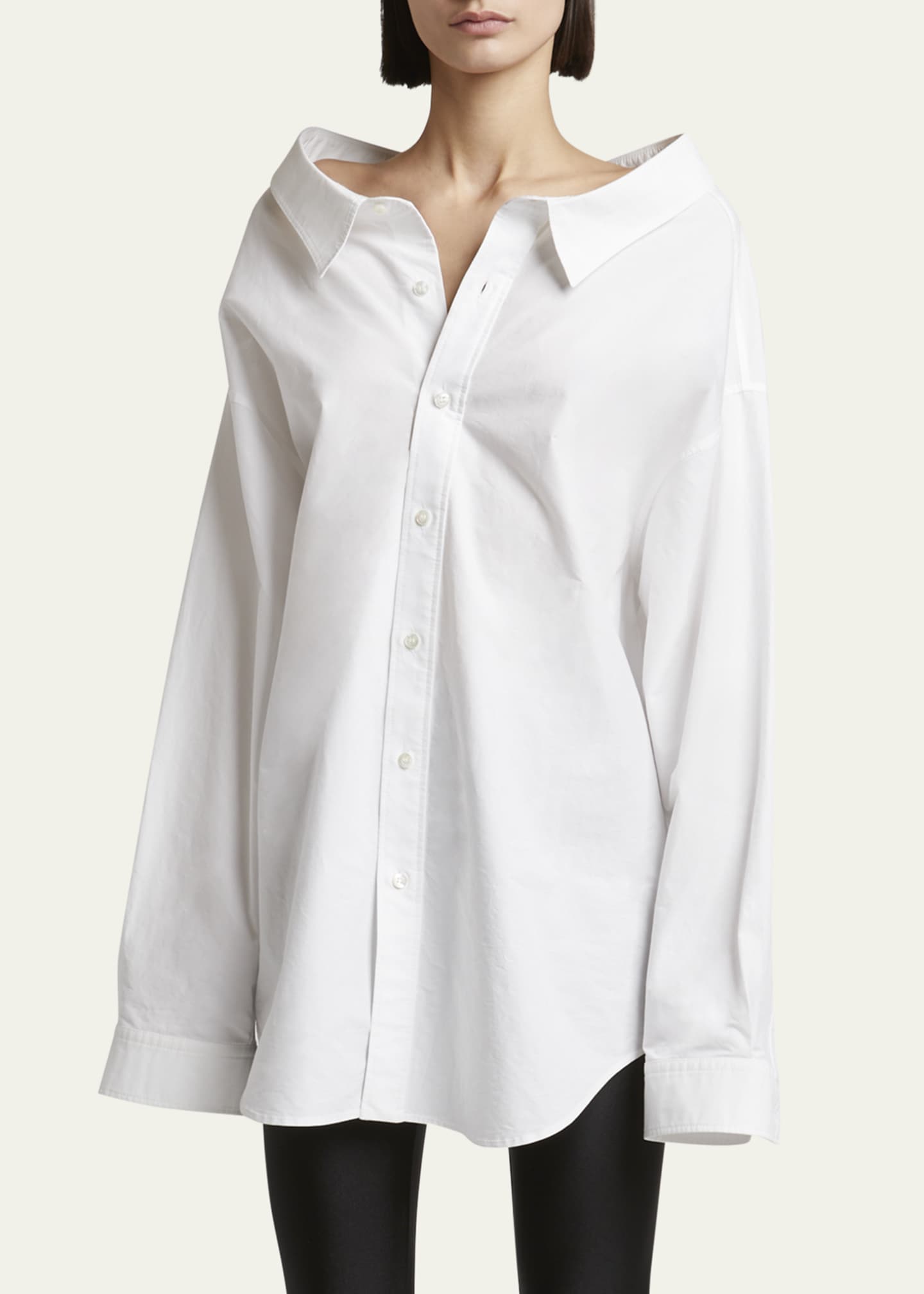 Balenciaga Off-Shoulder Oversized Poplin Shirt Image 4 of 5