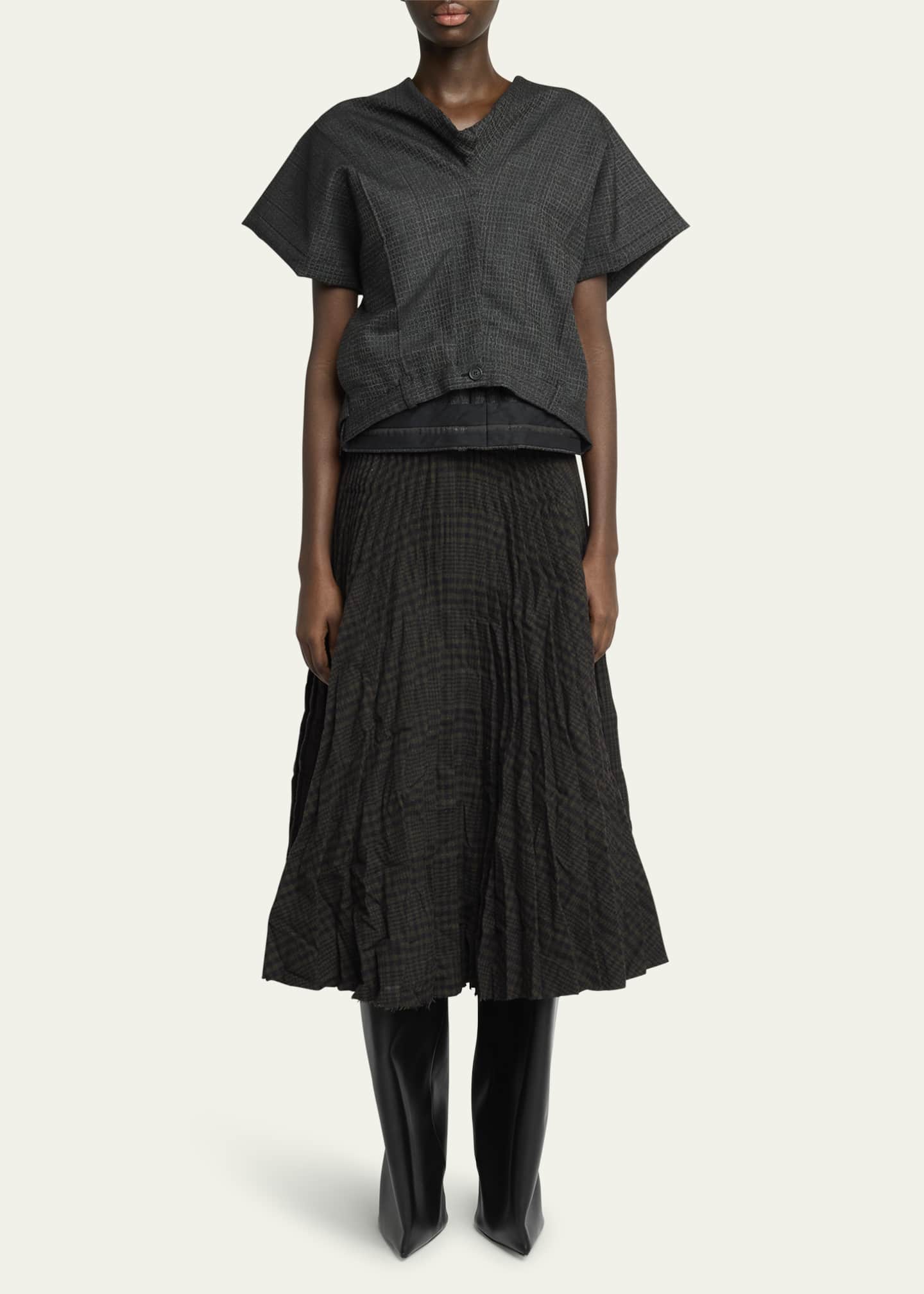 Balenciaga Pleated Vintage Check Wool Midi Skirt Image 2 of 5