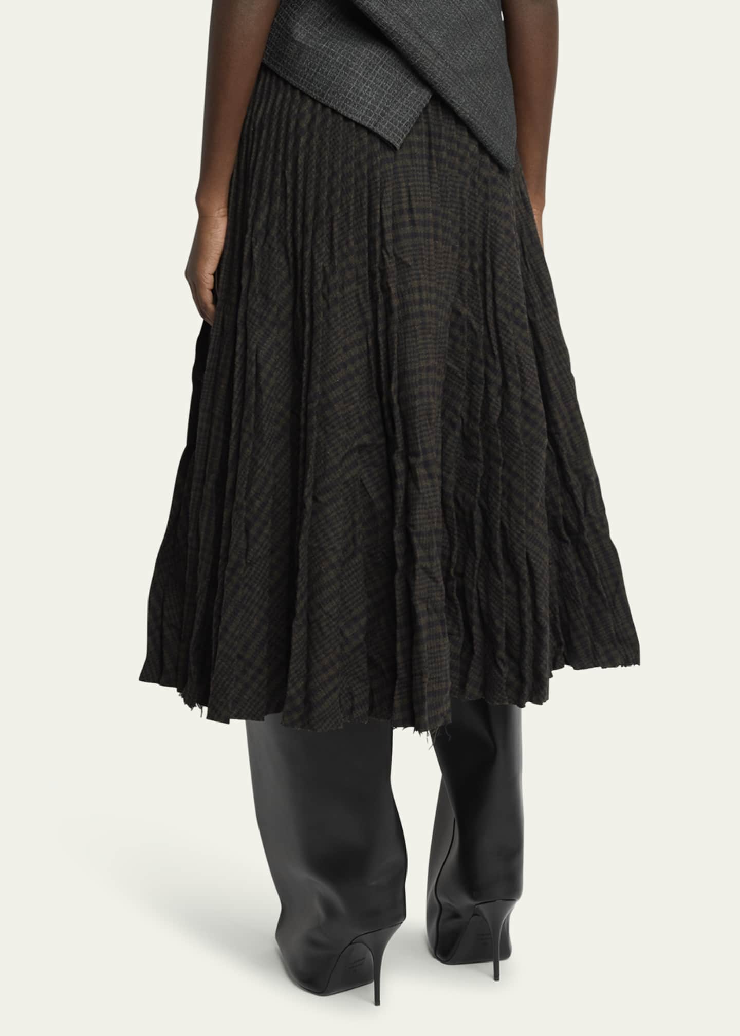 Balenciaga Pleated Vintage Check Wool Midi Skirt Image 3 of 5