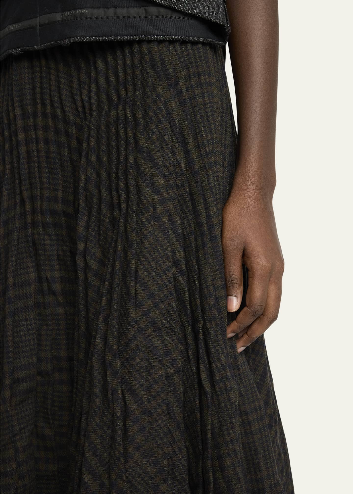 Balenciaga Pleated Vintage Check Wool Midi Skirt Image 5 of 5