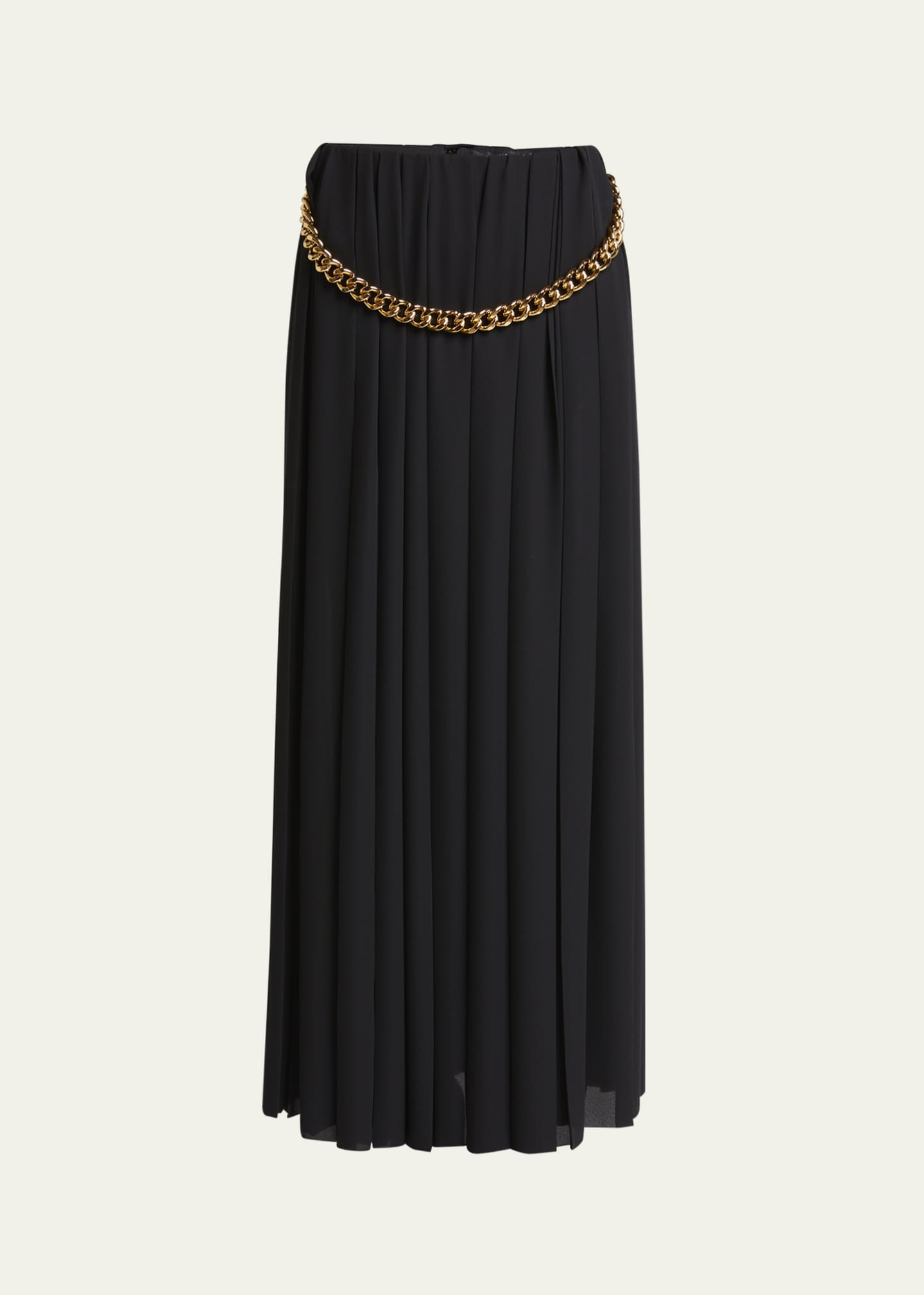 Long Pleated Crepe Skirt with Chain