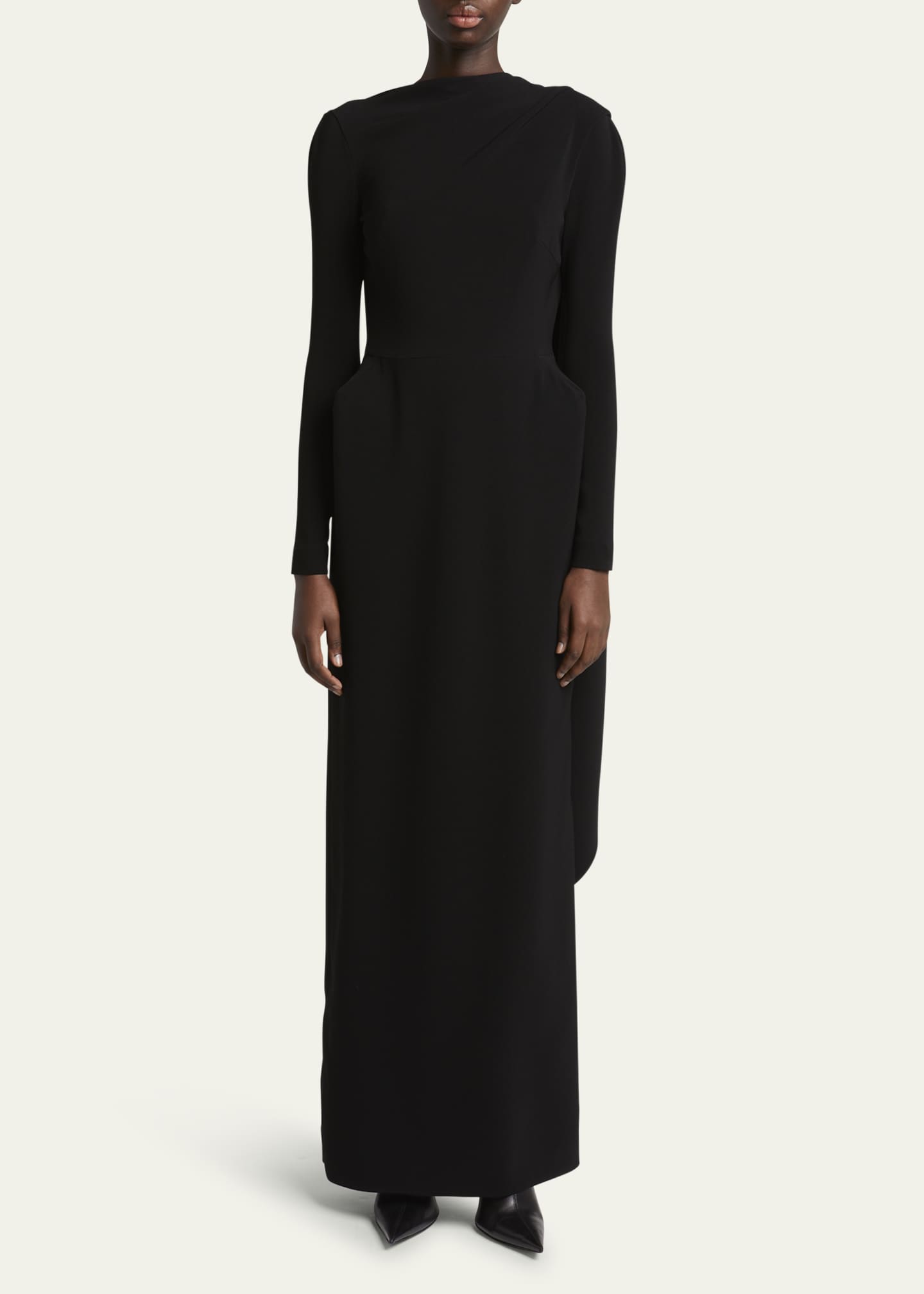 Stretch Crepe Cape Gown - Thumbnail 2