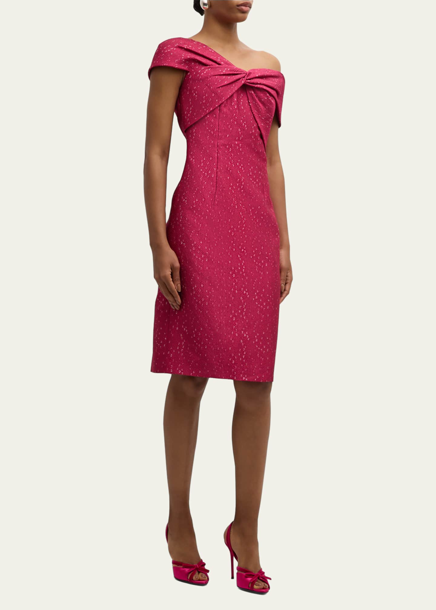 Rickie Freeman for Teri Jon One-Shoulder Speckled Jacquard Dress Image 2 of 5