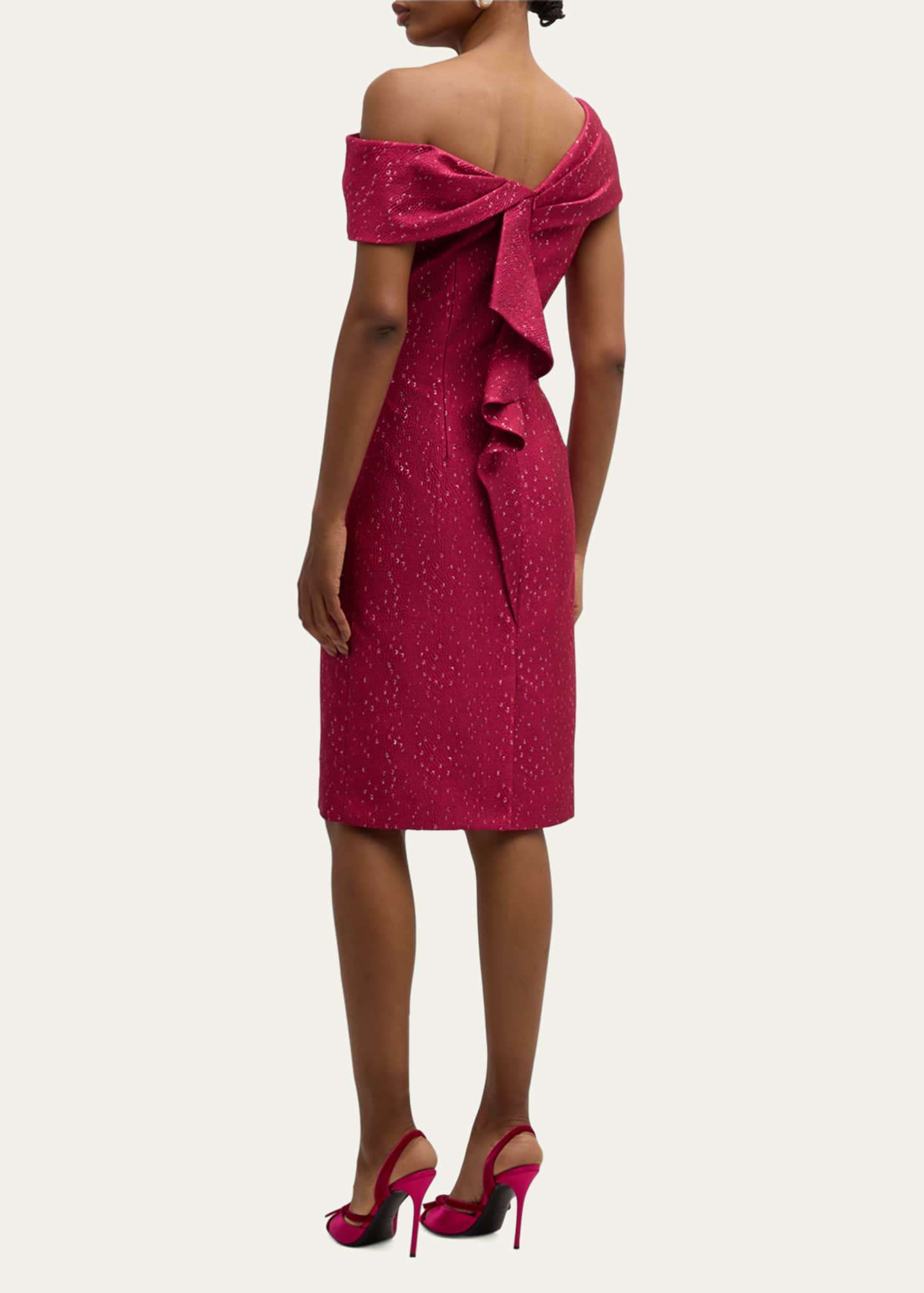 Rickie Freeman for Teri Jon One-Shoulder Speckled Jacquard Dress Image 3 of 5
