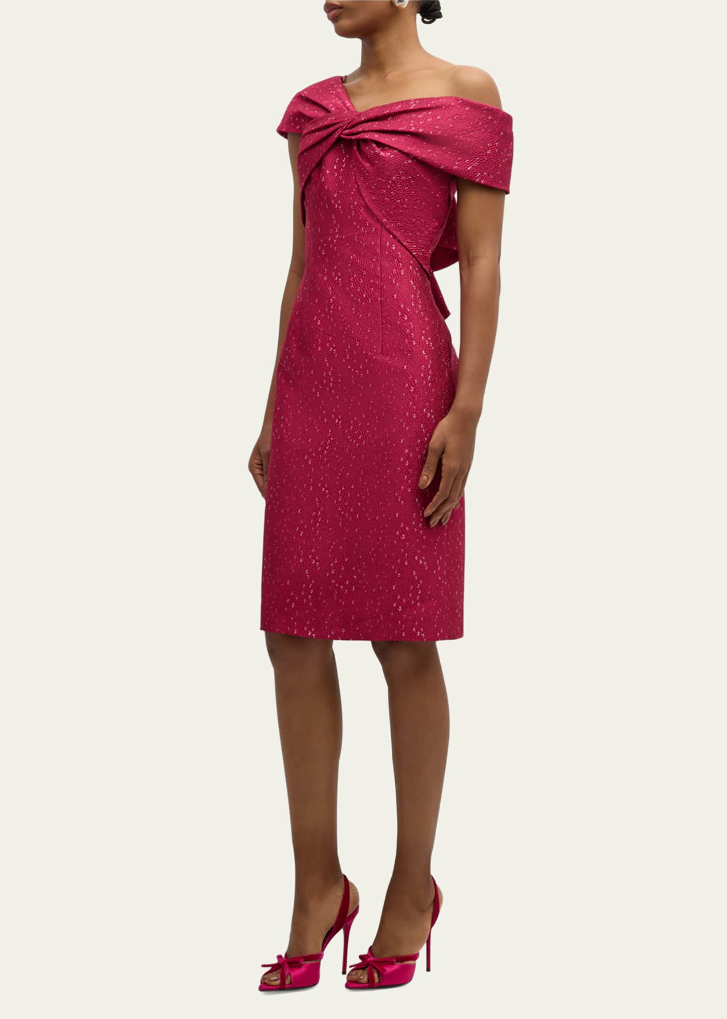 Rickie Freeman for Teri Jon One-Shoulder Speckled Jacquard Dress Image 4 of 5