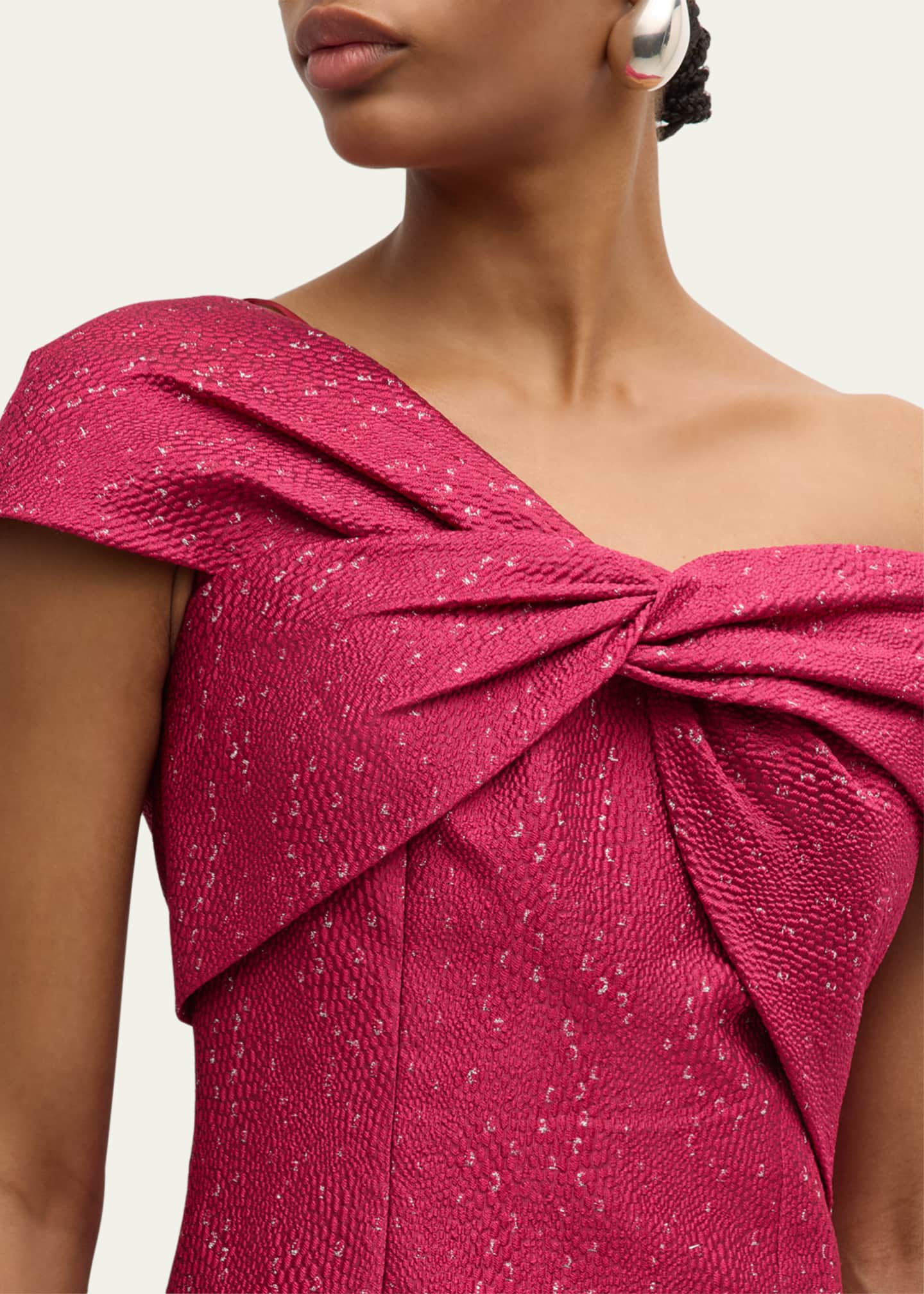Rickie Freeman for Teri Jon One-Shoulder Speckled Jacquard Dress Image 5 of 5
