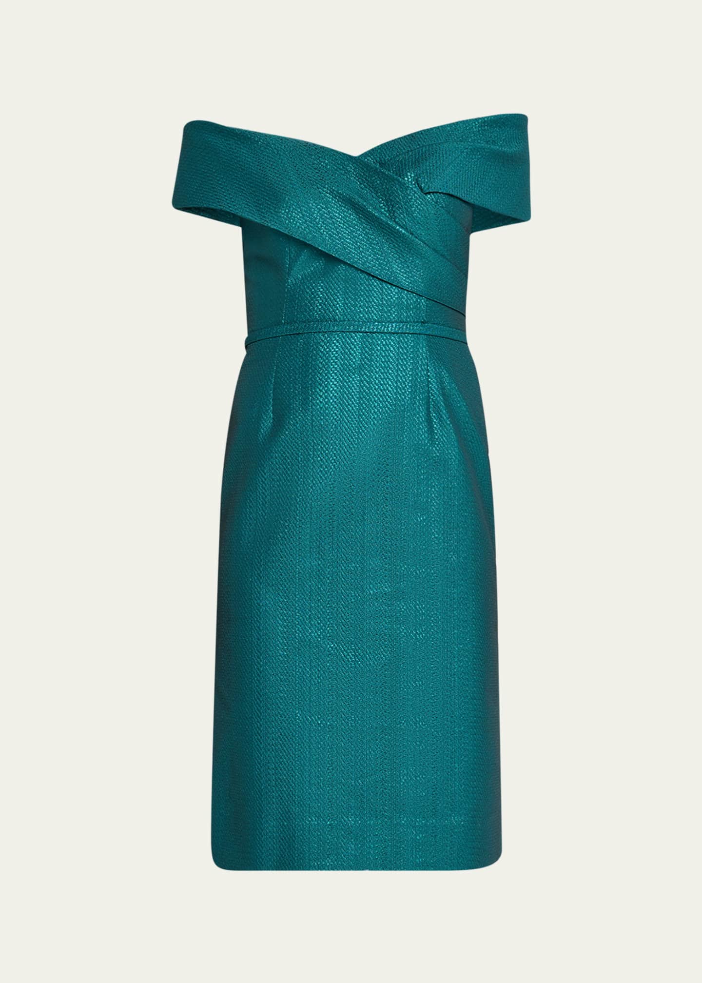 Off-Shoulder Metallic Jacquard Dress - Thumbnail 1