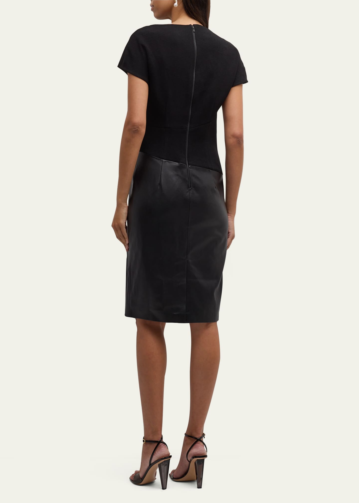 Pleated Crepe and Vegan Leather Dress
