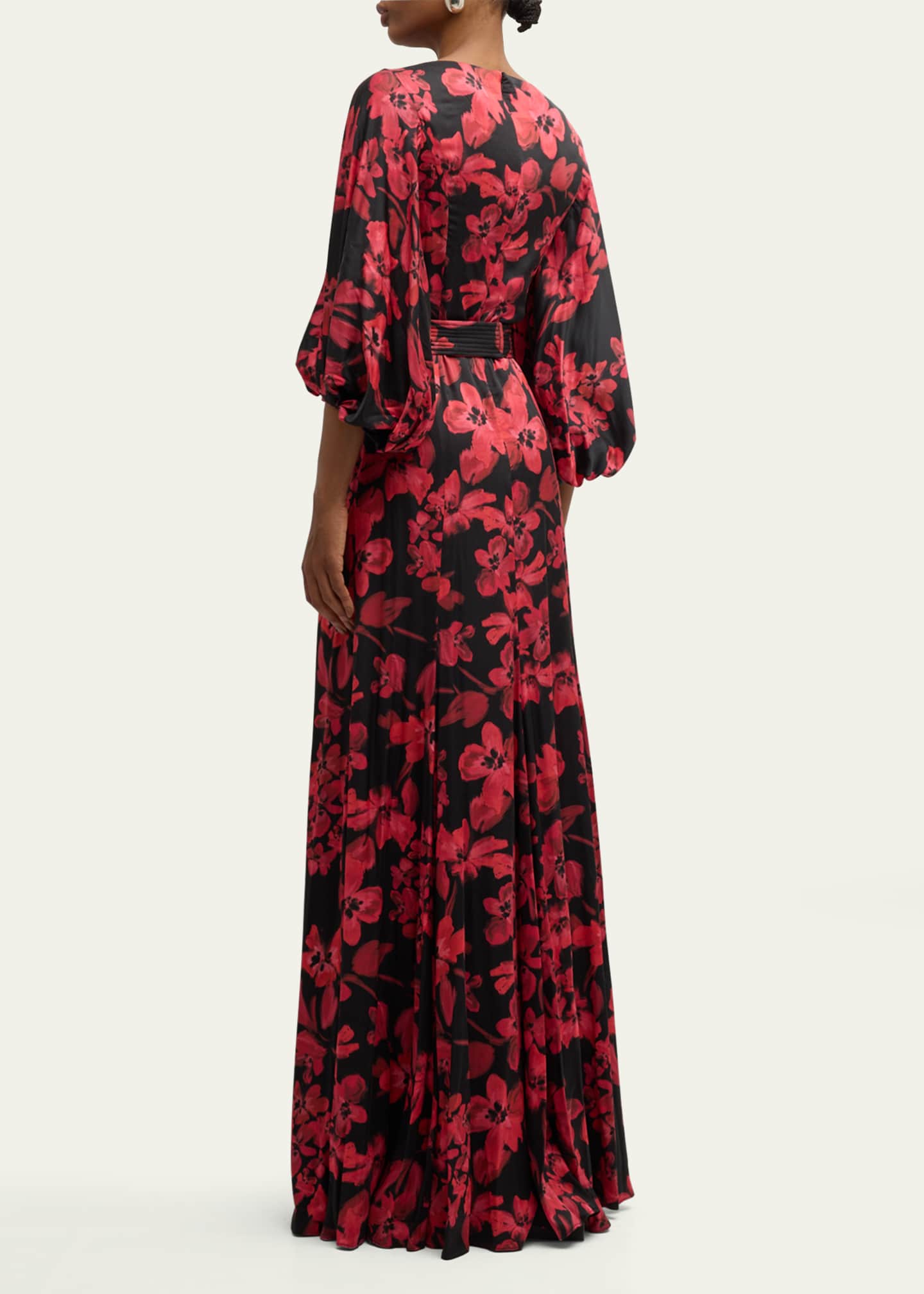 Rickie Freeman for Teri Jon Belted Floral-Print Twill Gown Image 3 of 5