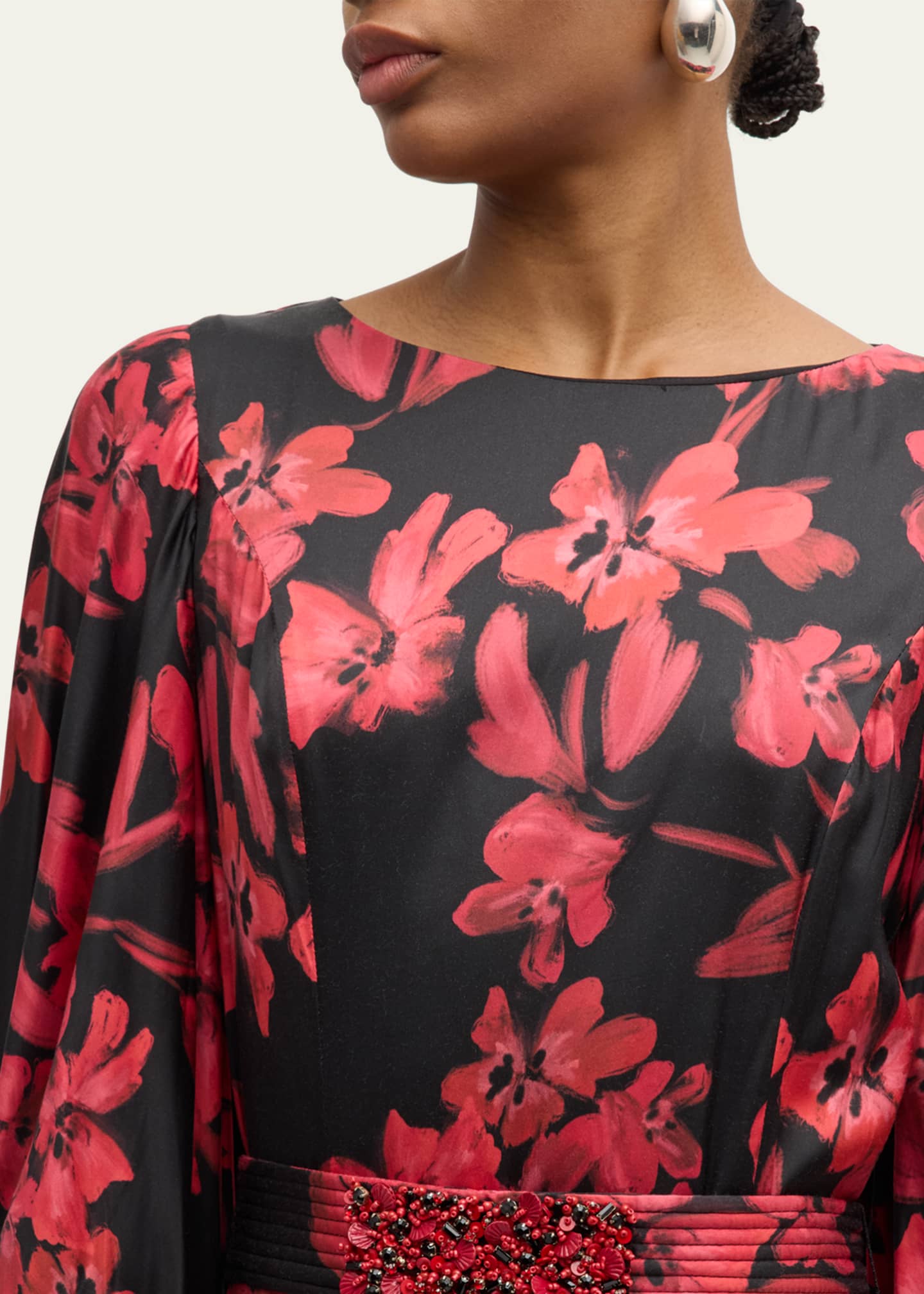 Rickie Freeman for Teri Jon Belted Floral-Print Twill Gown Image 5 of 5