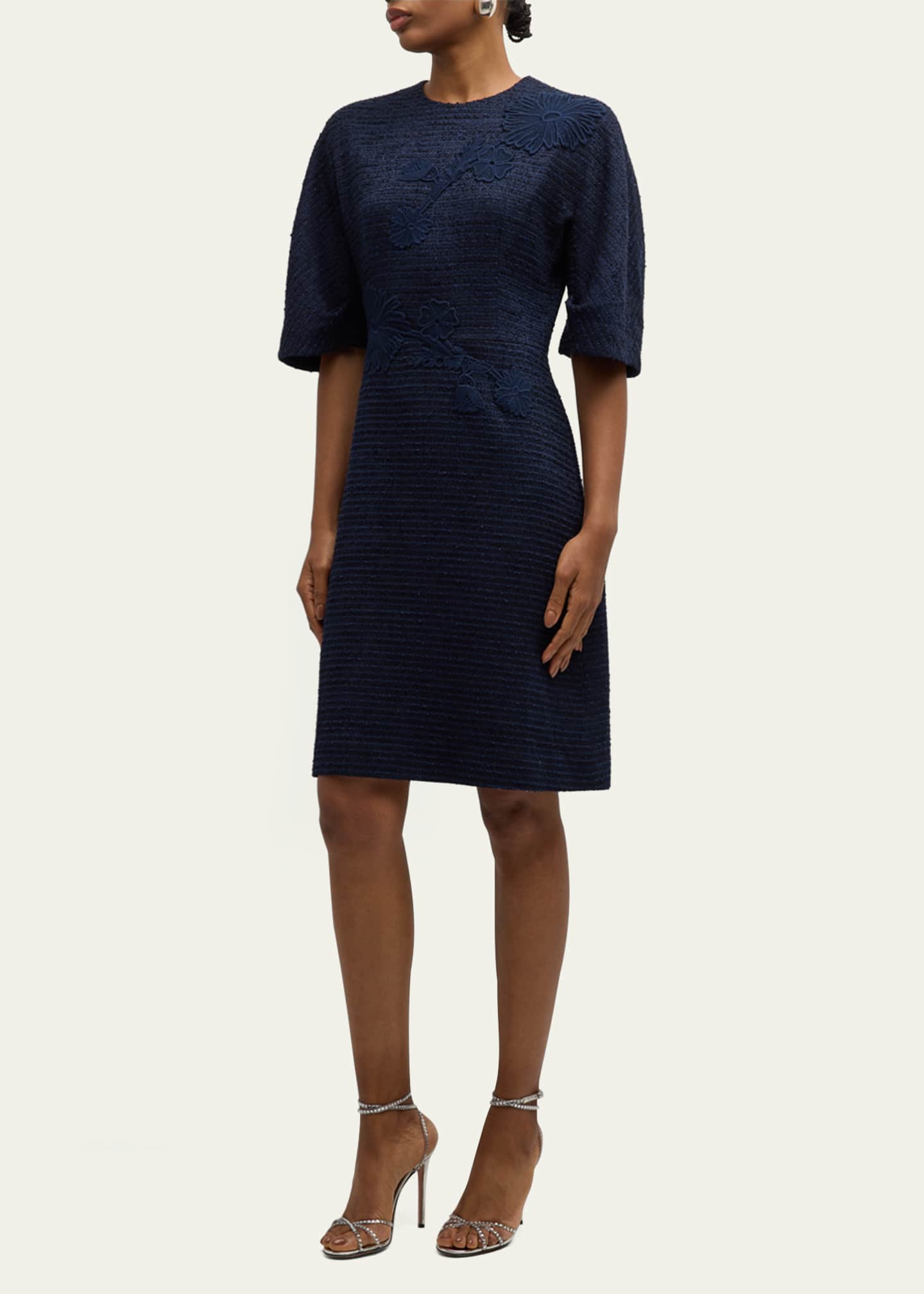 A-Line Floral Applique Boucle Dress