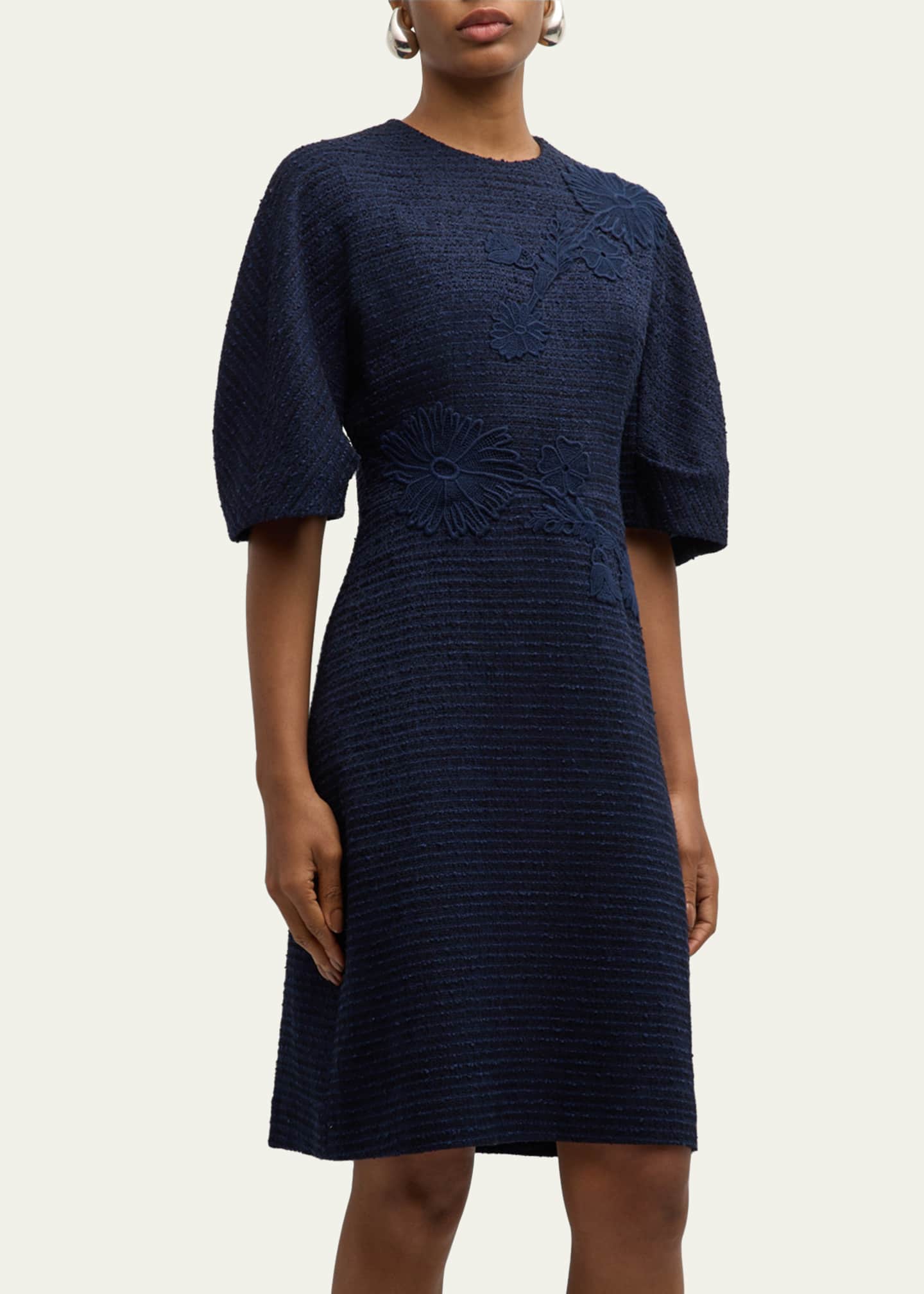 A-Line Floral Applique Boucle Dress