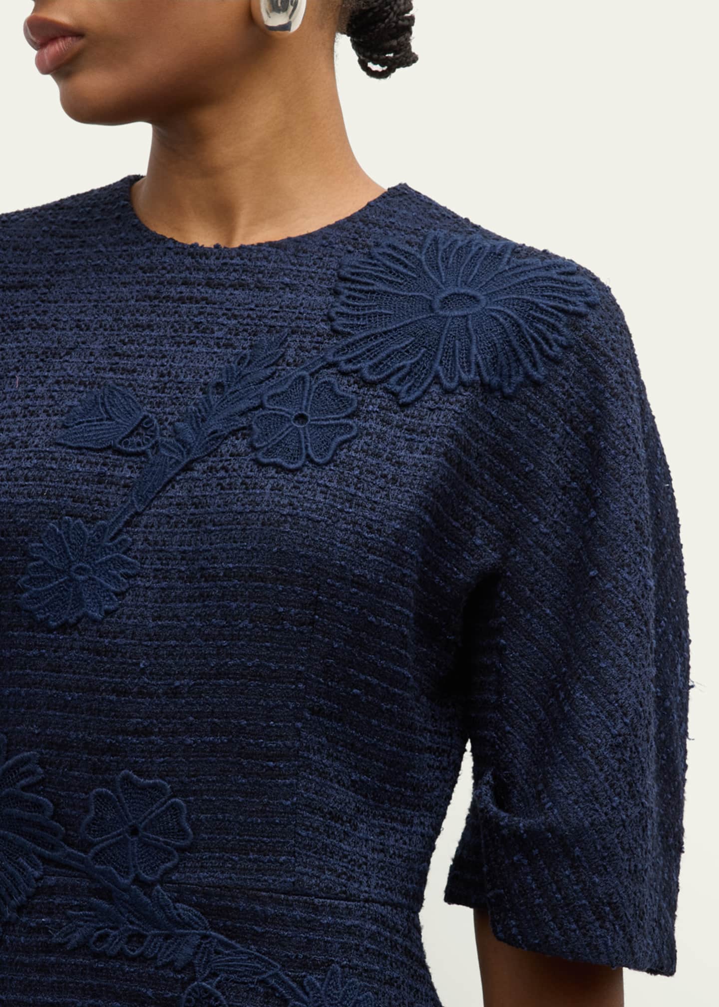 A-Line Floral Applique Boucle Dress