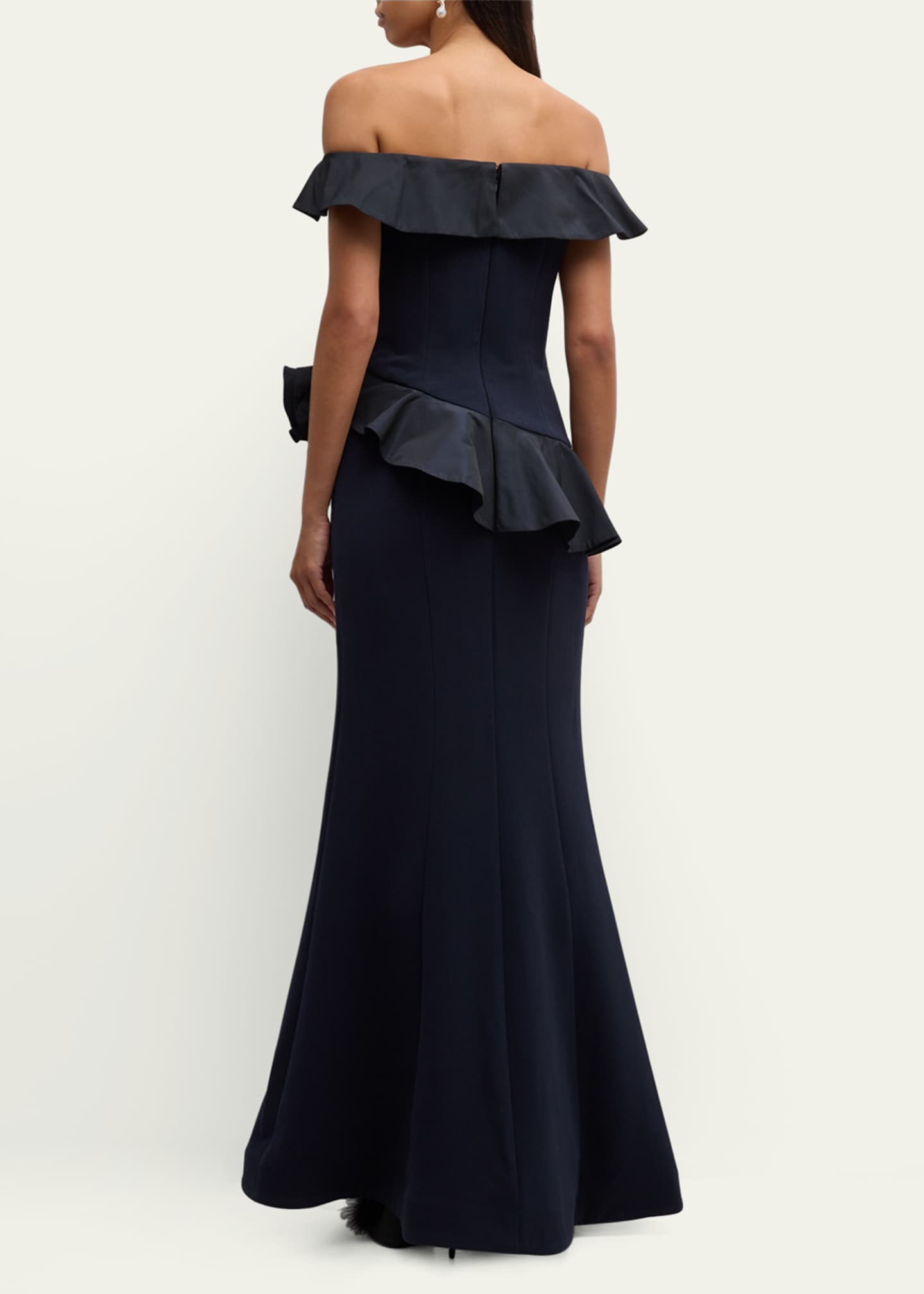 Rickie Freeman for Teri Jon Off-Shoulder Ruffle Trumpet Gown Image 3 of 5