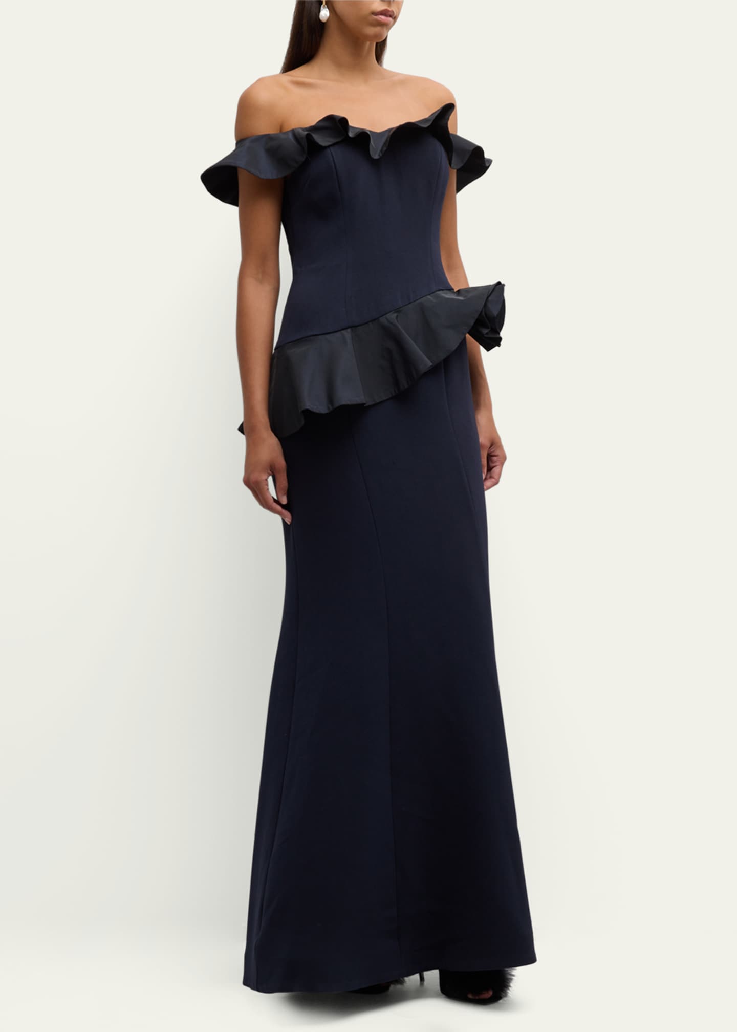 Rickie Freeman for Teri Jon Off-Shoulder Ruffle Trumpet Gown Image 4 of 5