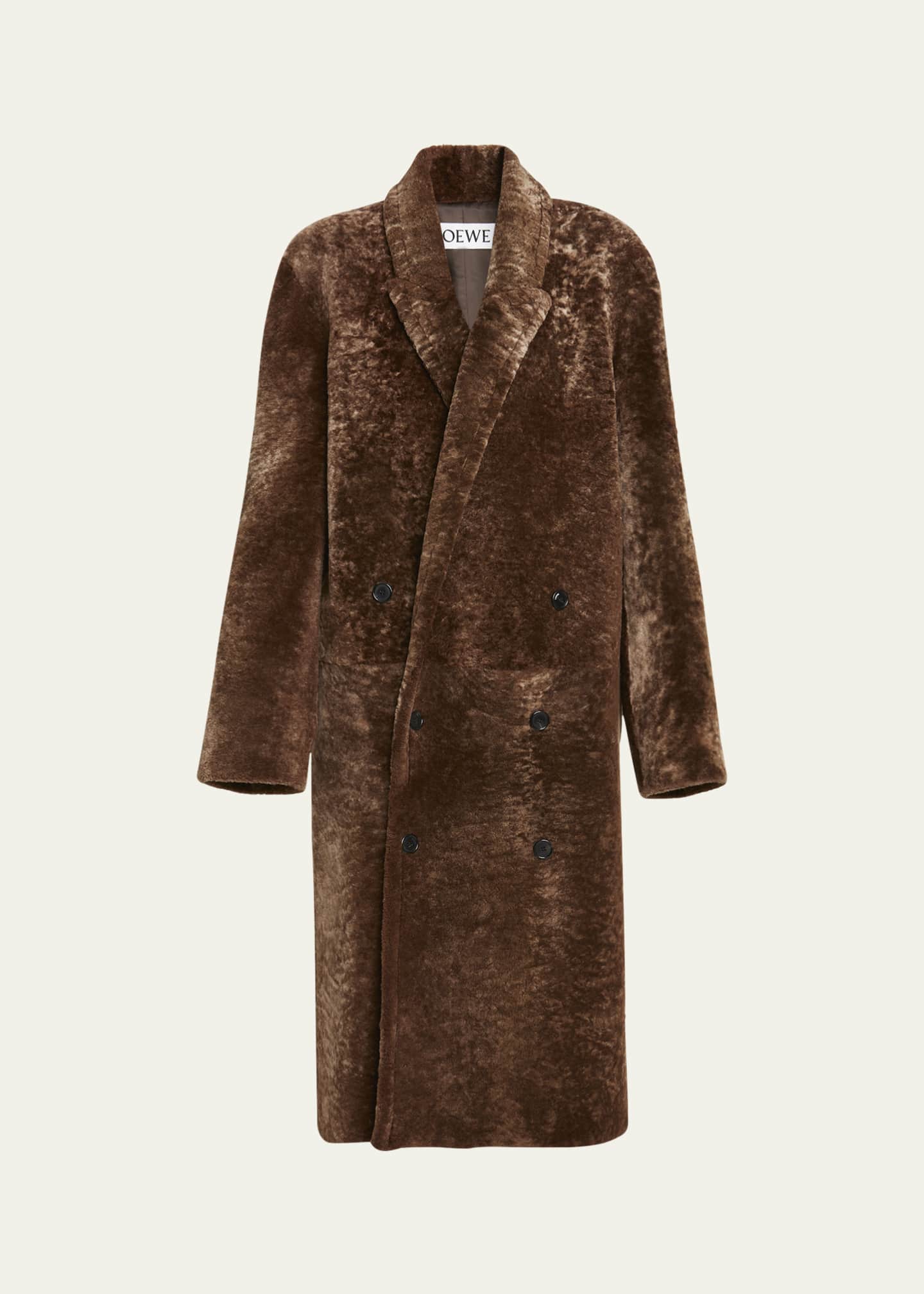 Loewe Double Breasted Shearling Coat Chocolate