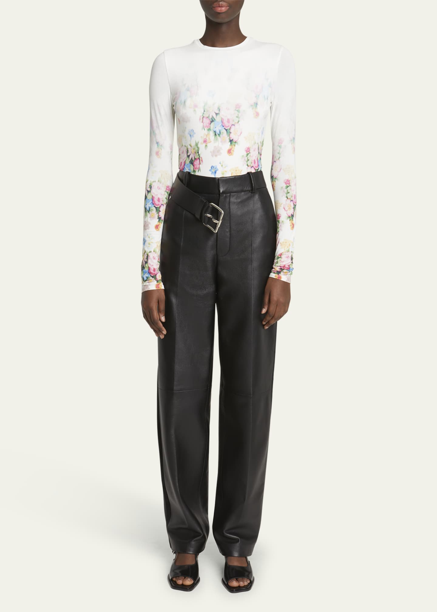 Loewe Pleated Leather Buckle Detail Trousers Image 2 of 5