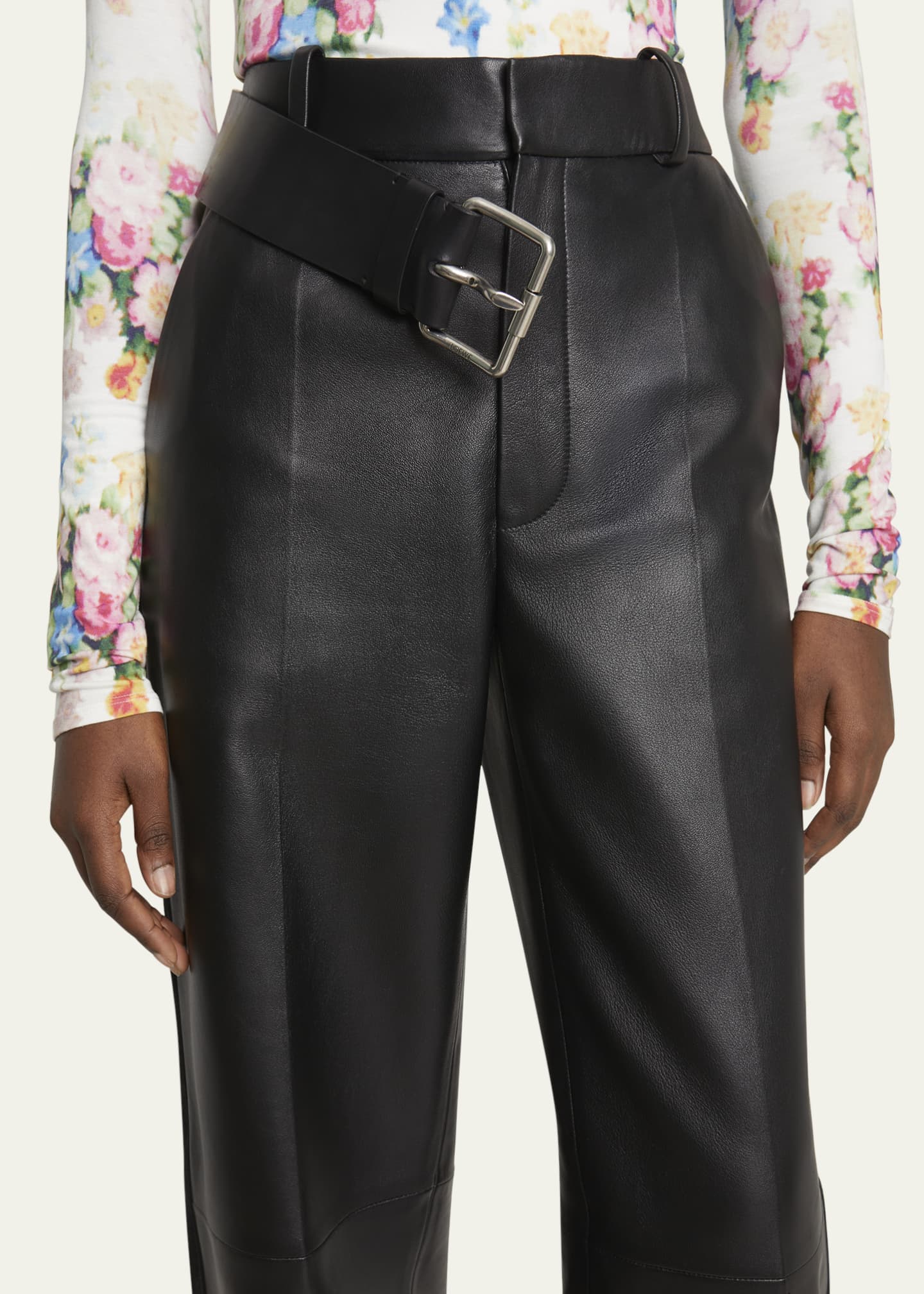 Loewe Pleated Leather Buckle Detail Trousers - Bergdorf Goodman