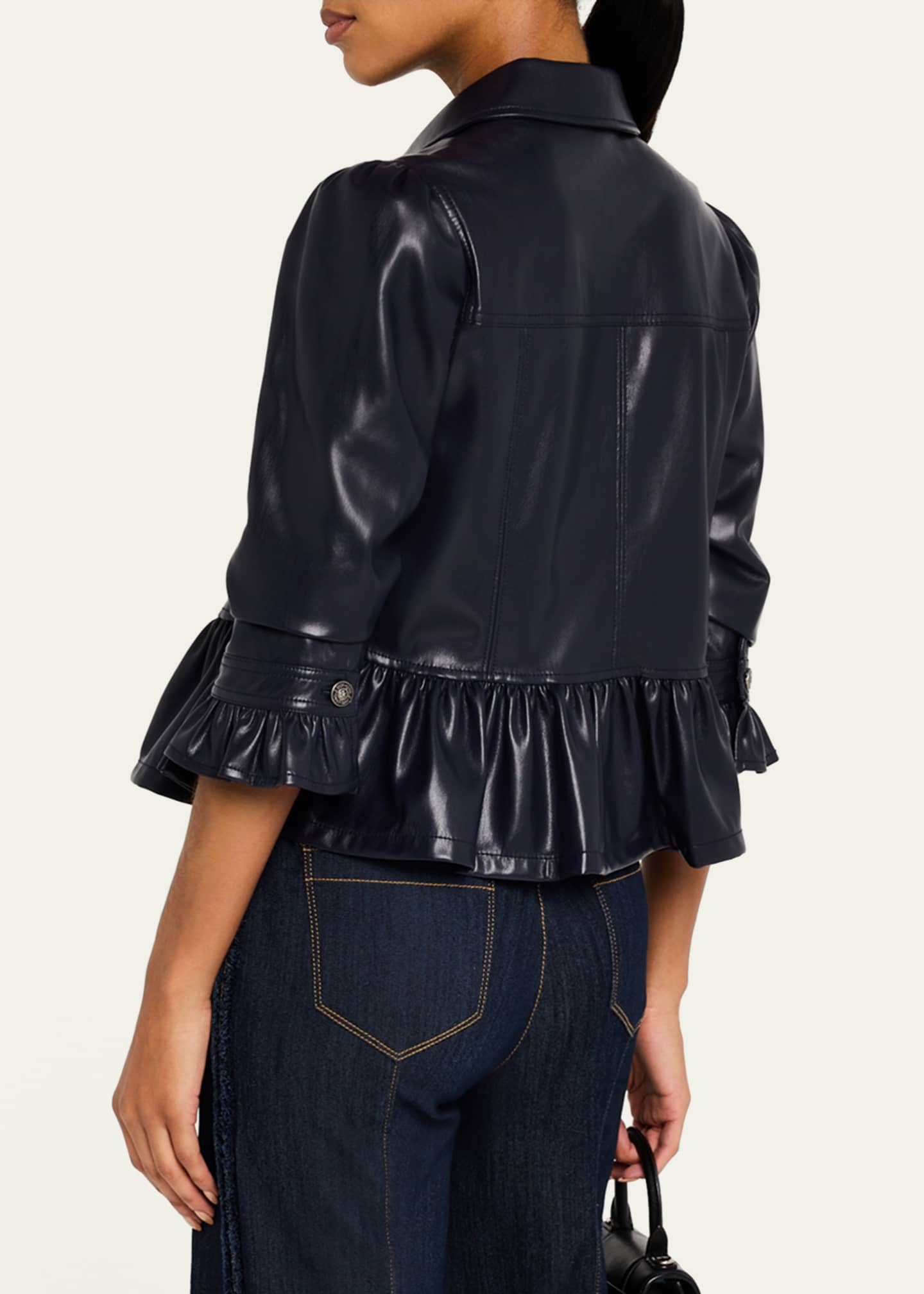 Cinq a Sept Delanie Ruffled Vegan Leather Jacket - Bergdorf