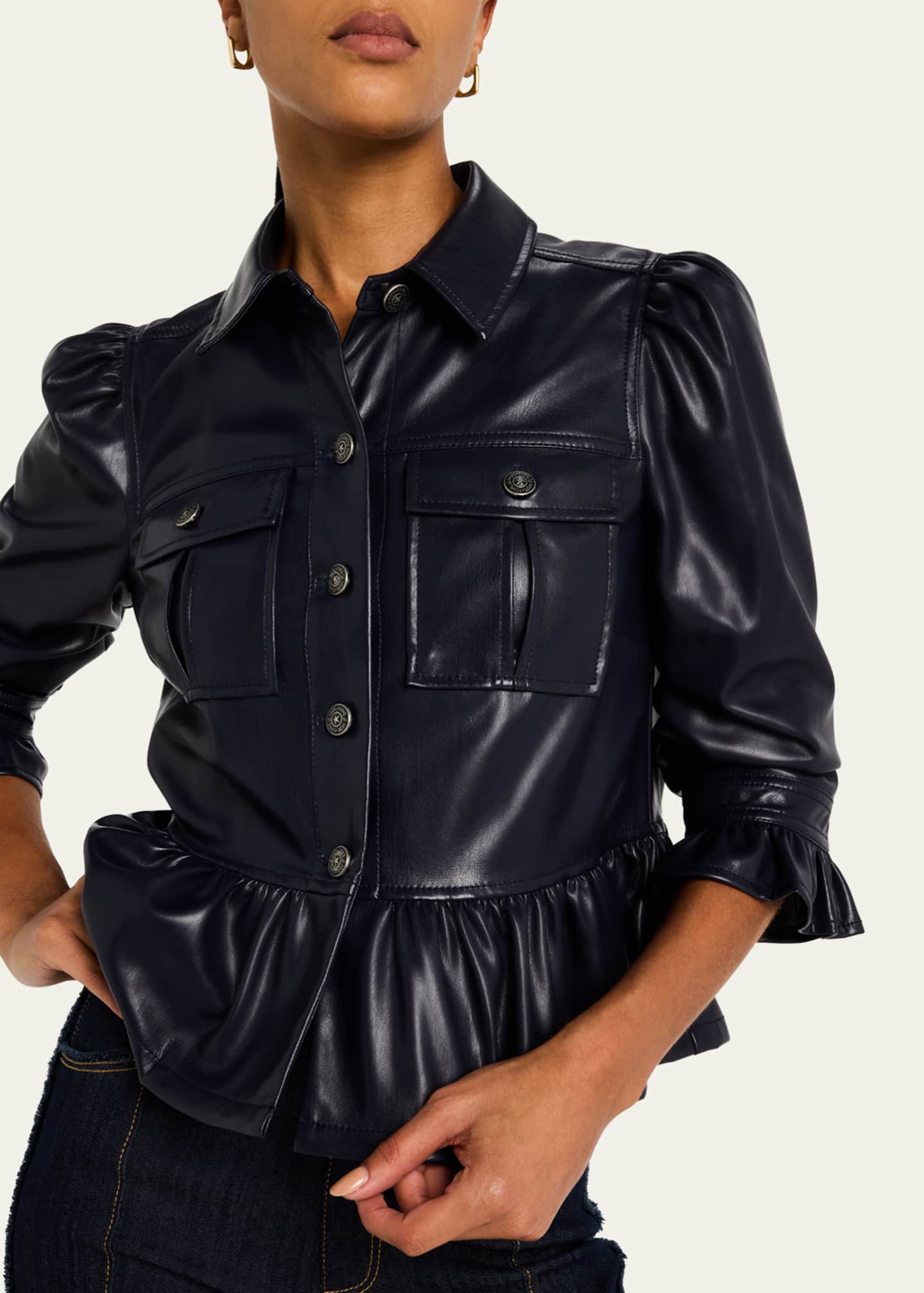 Cinq a Sept Delanie Ruffled Vegan Leather Jacket - Bergdorf