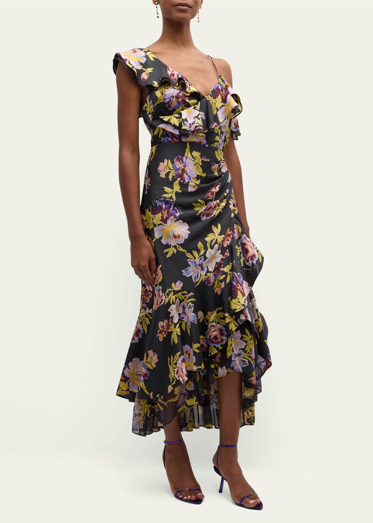 Cinq a Sept Nara One-Shoulder Ruffled Floral Midi Dress Image 2 of 5