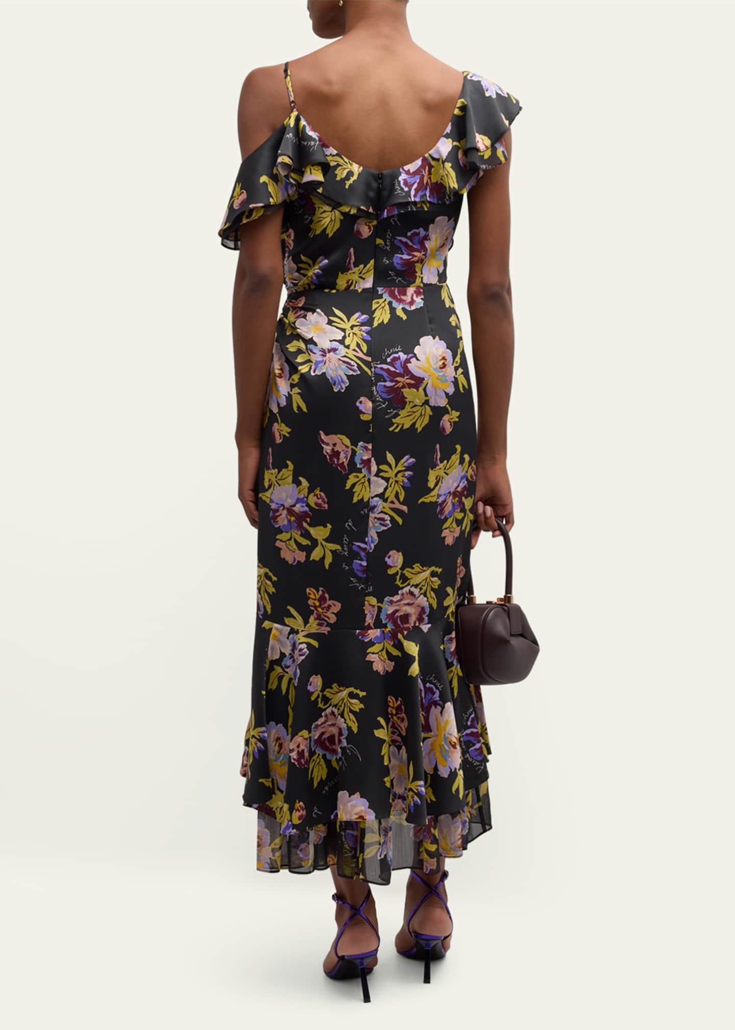 Cinq a Sept Nara One-Shoulder Ruffled Floral Midi Dress Image 3 of 5