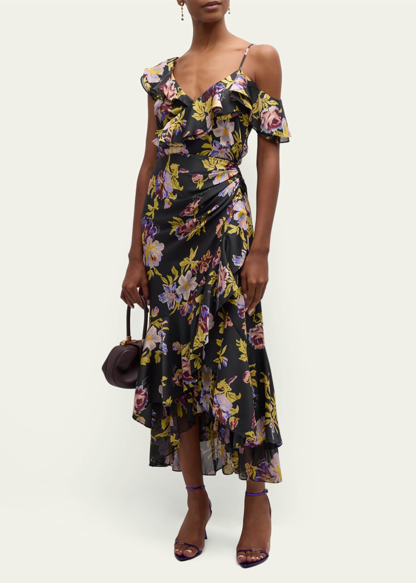 Cinq a Sept Nara One-Shoulder Ruffled Floral Midi Dress Image 4 of 5