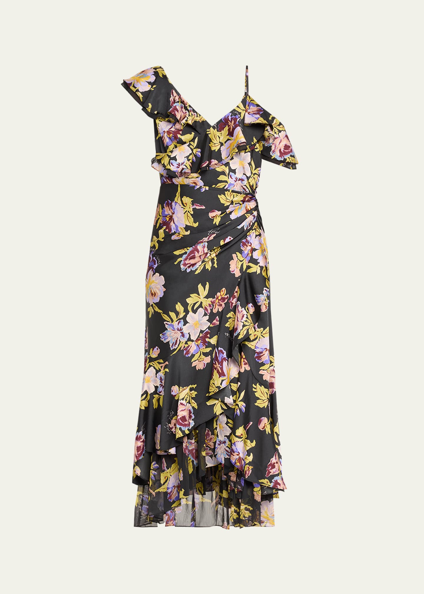 Cinq a Sept Nara One-Shoulder Ruffled Floral Midi Dress Image 1 of 5
