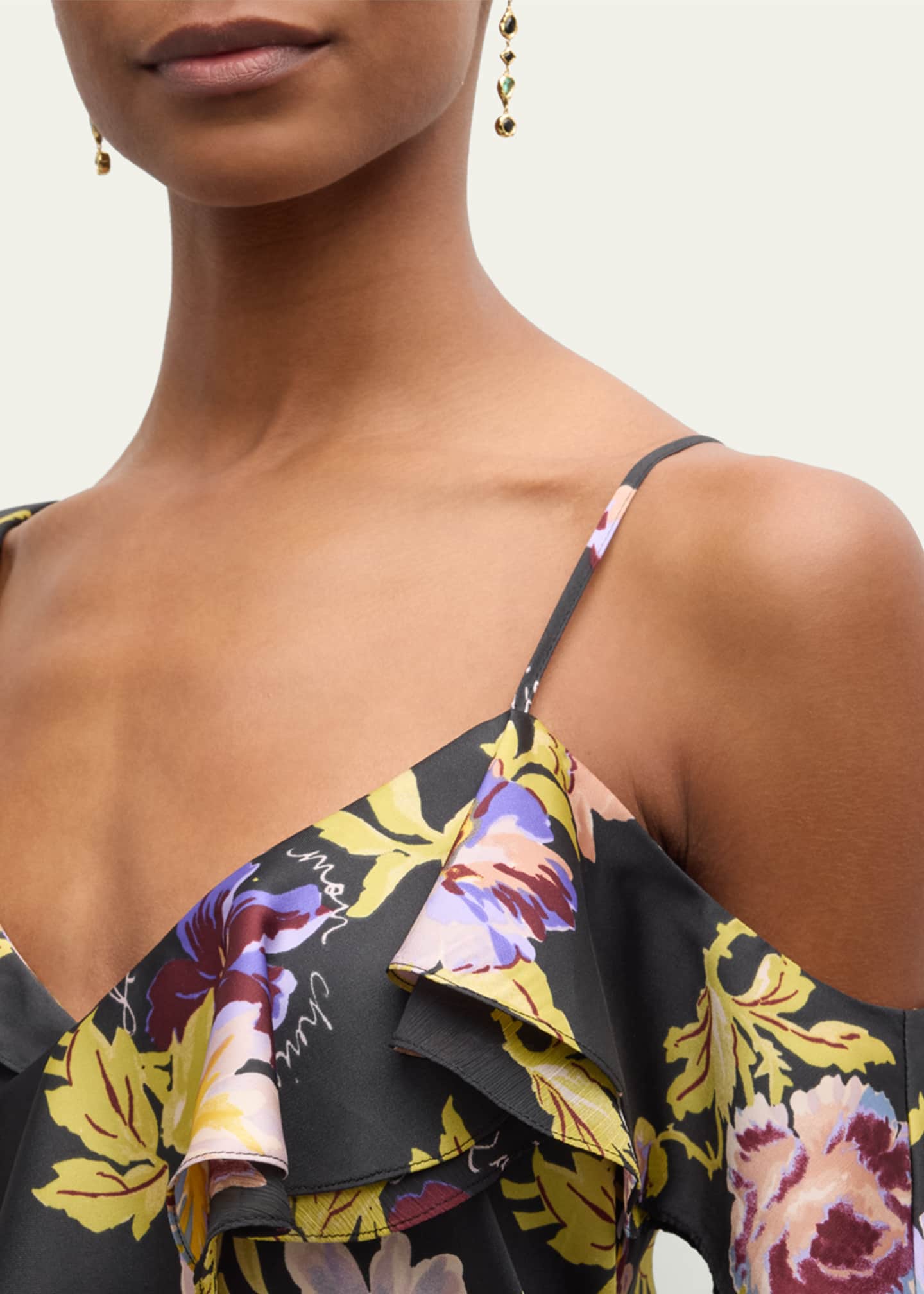 Cinq a Sept Nara One-Shoulder Ruffled Floral Midi Dress Image 5 of 5