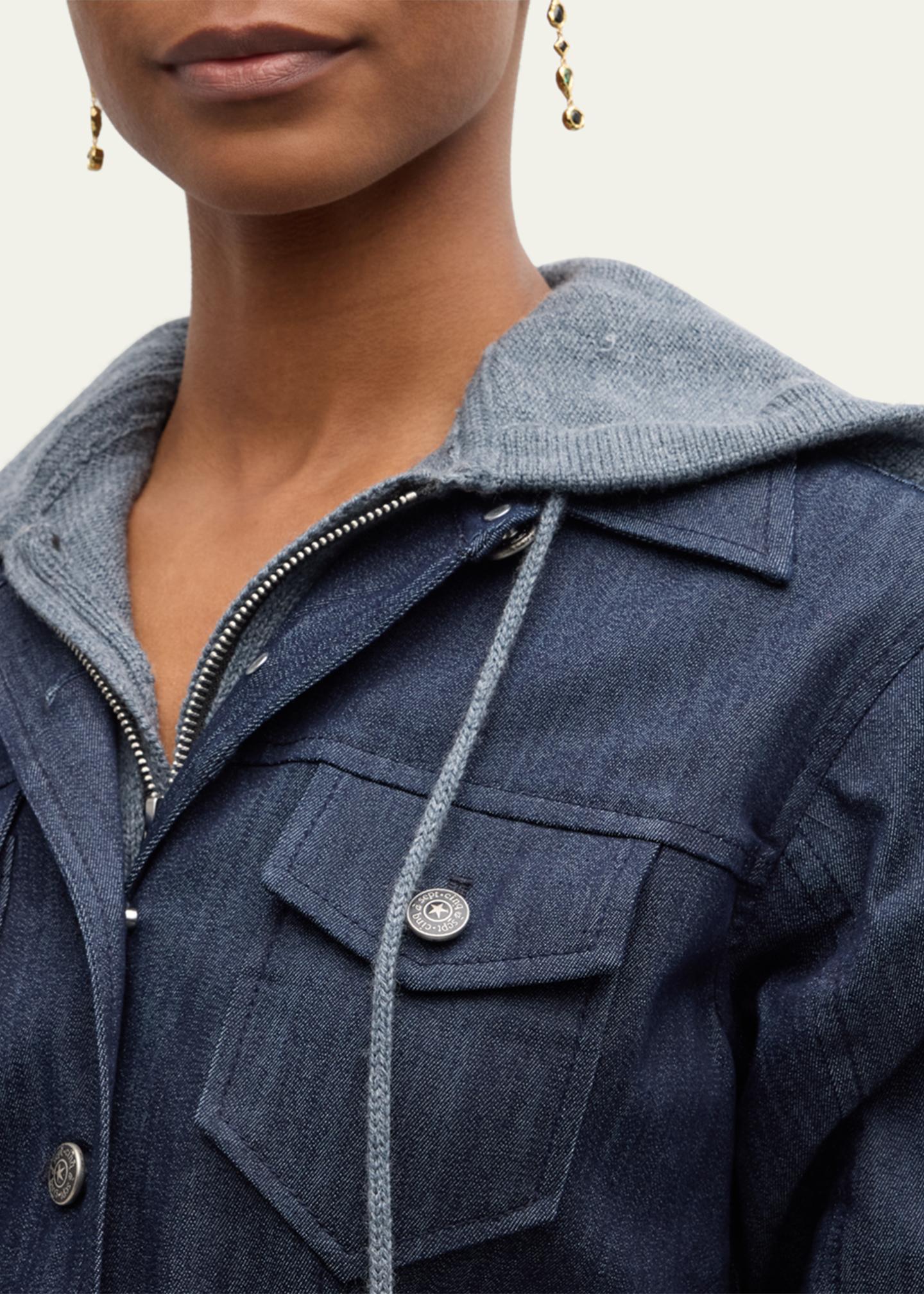 Cinq a Sept Canyon Hooded Scrunched-Sleeve Denim Jacket - Bergdorf Goodman