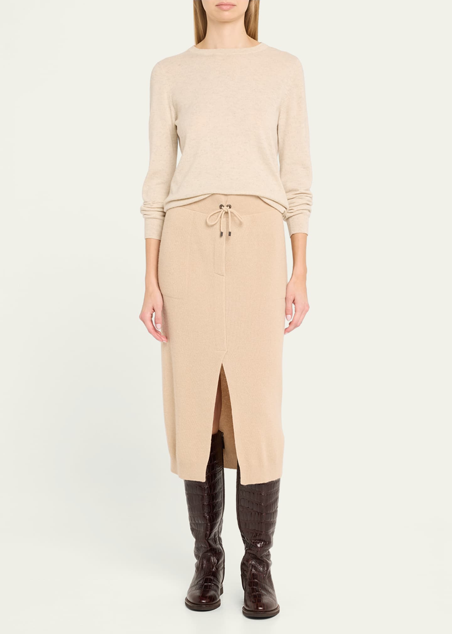 Brunello Cucinelli Croco Embossed Leather Knee Boots Image 2 of 6