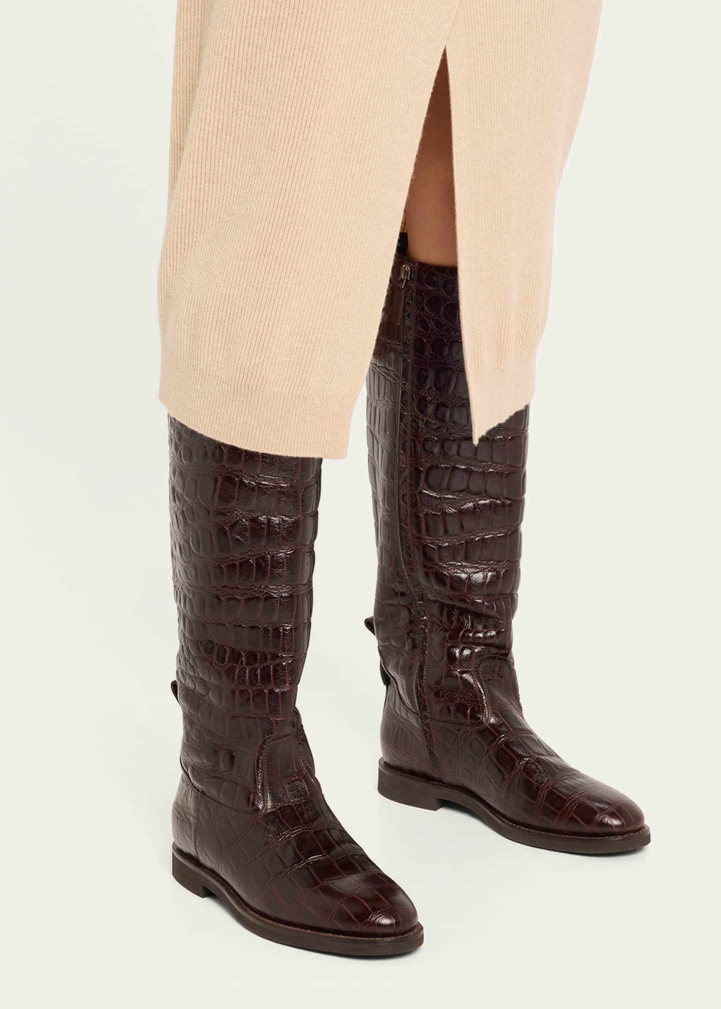 Brunello Cucinelli Croco Embossed Leather Knee Boots Image 3 of 6