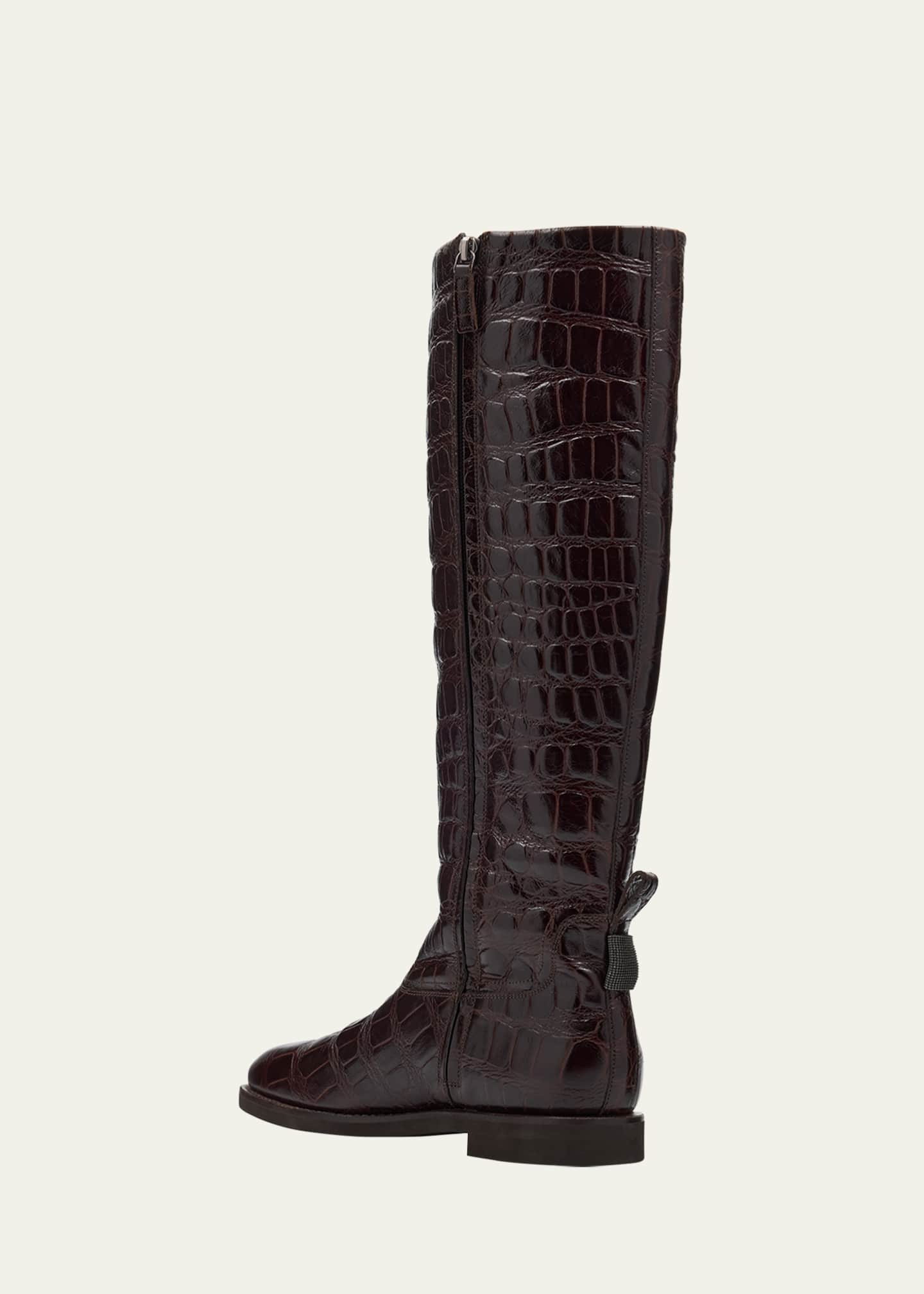 Brunello Cucinelli Croco Embossed Leather Knee Boots Image 4 of 6