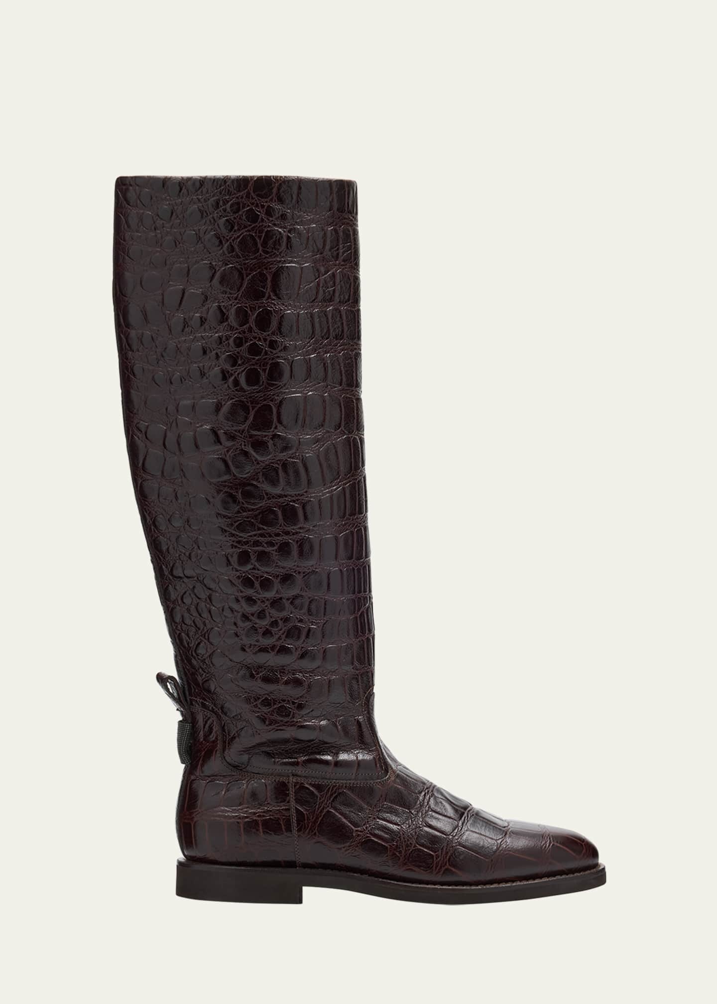 Brunello Cucinelli Croco Embossed Leather Knee Boots Image 1 of 6