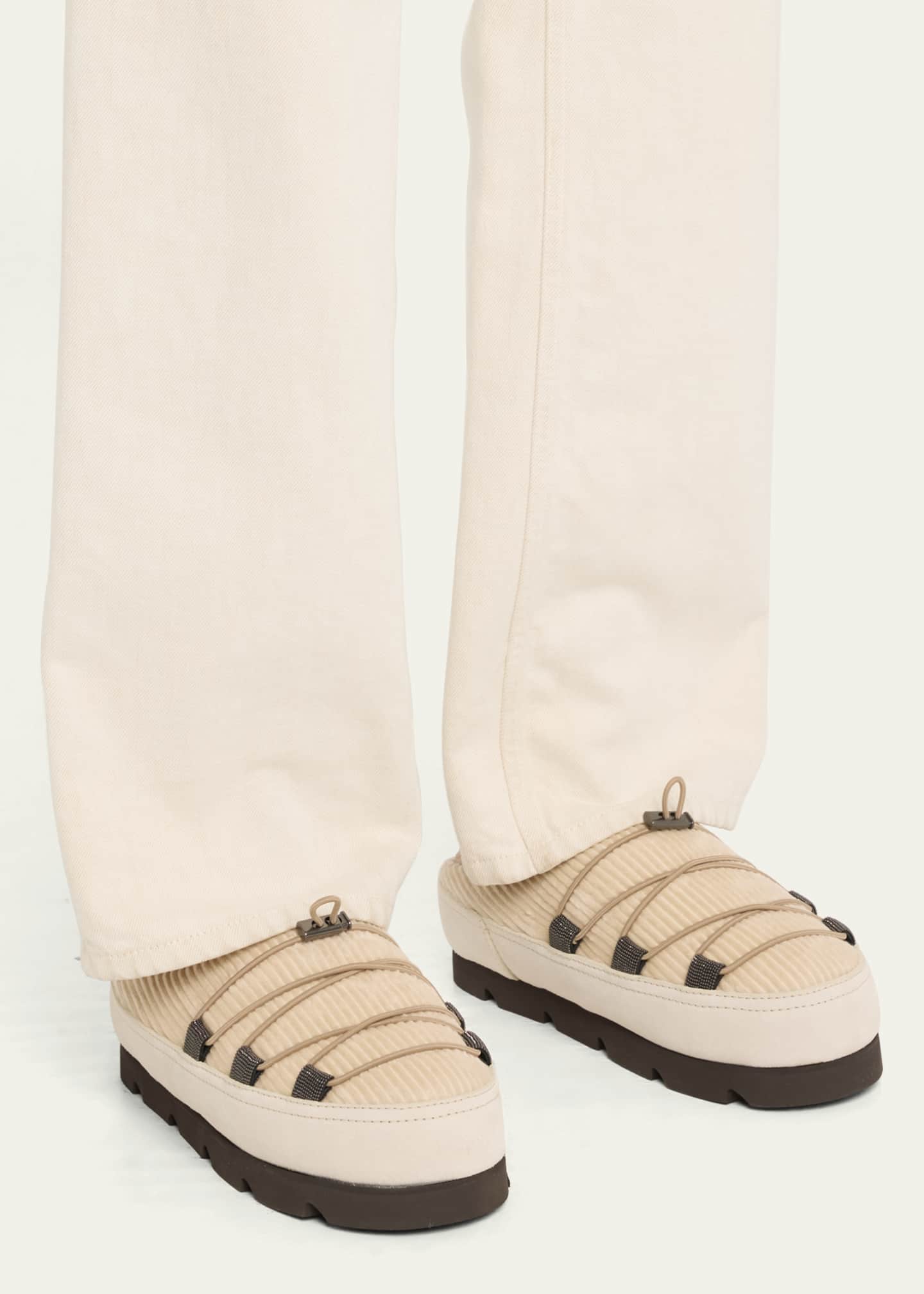 Brunello Cucinelli Suede Lace-Up Cozy Mule Slippers Image 2 of 6